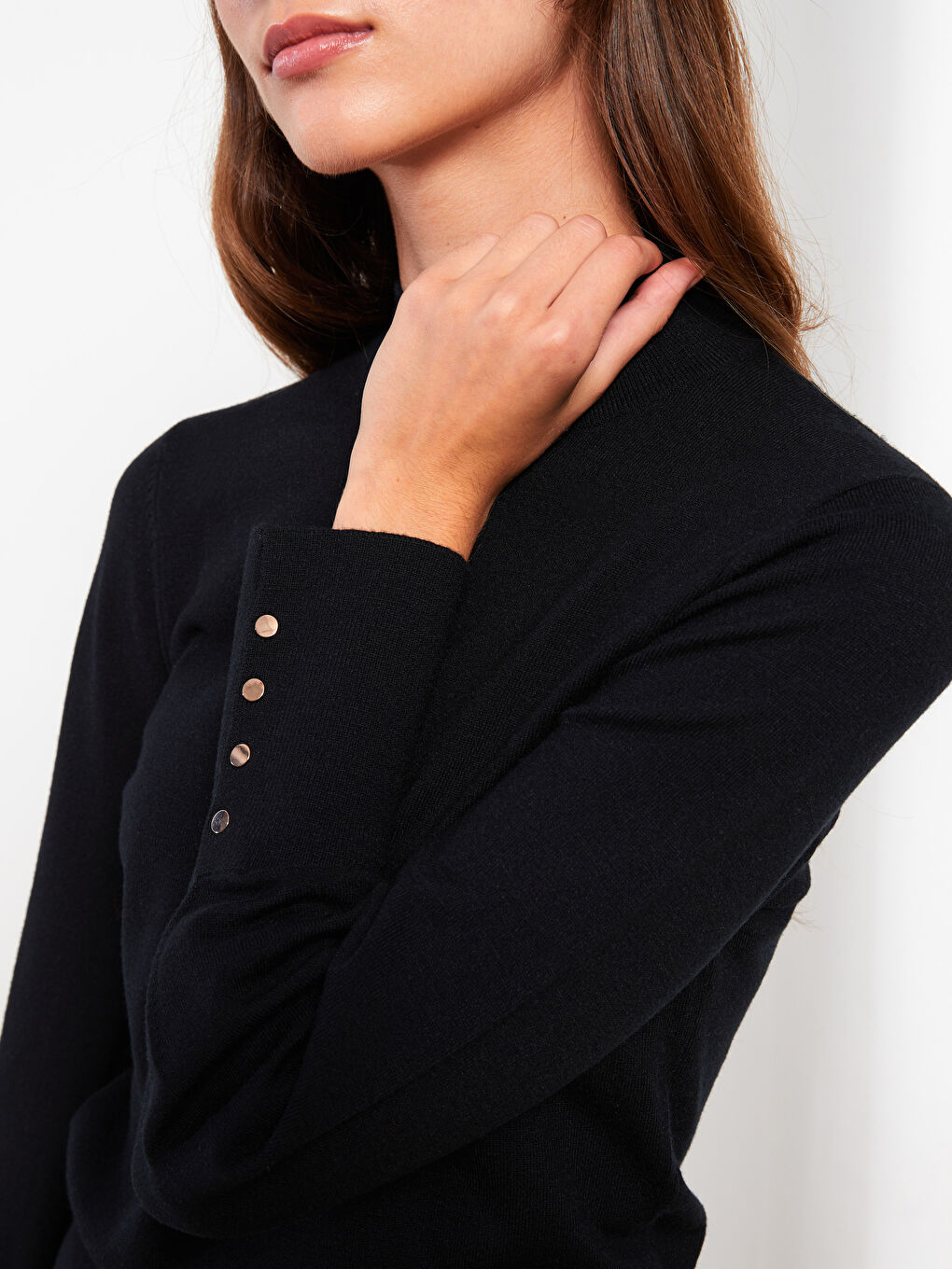 Siyah Dik Yaka Kadın Triko Kazak-3