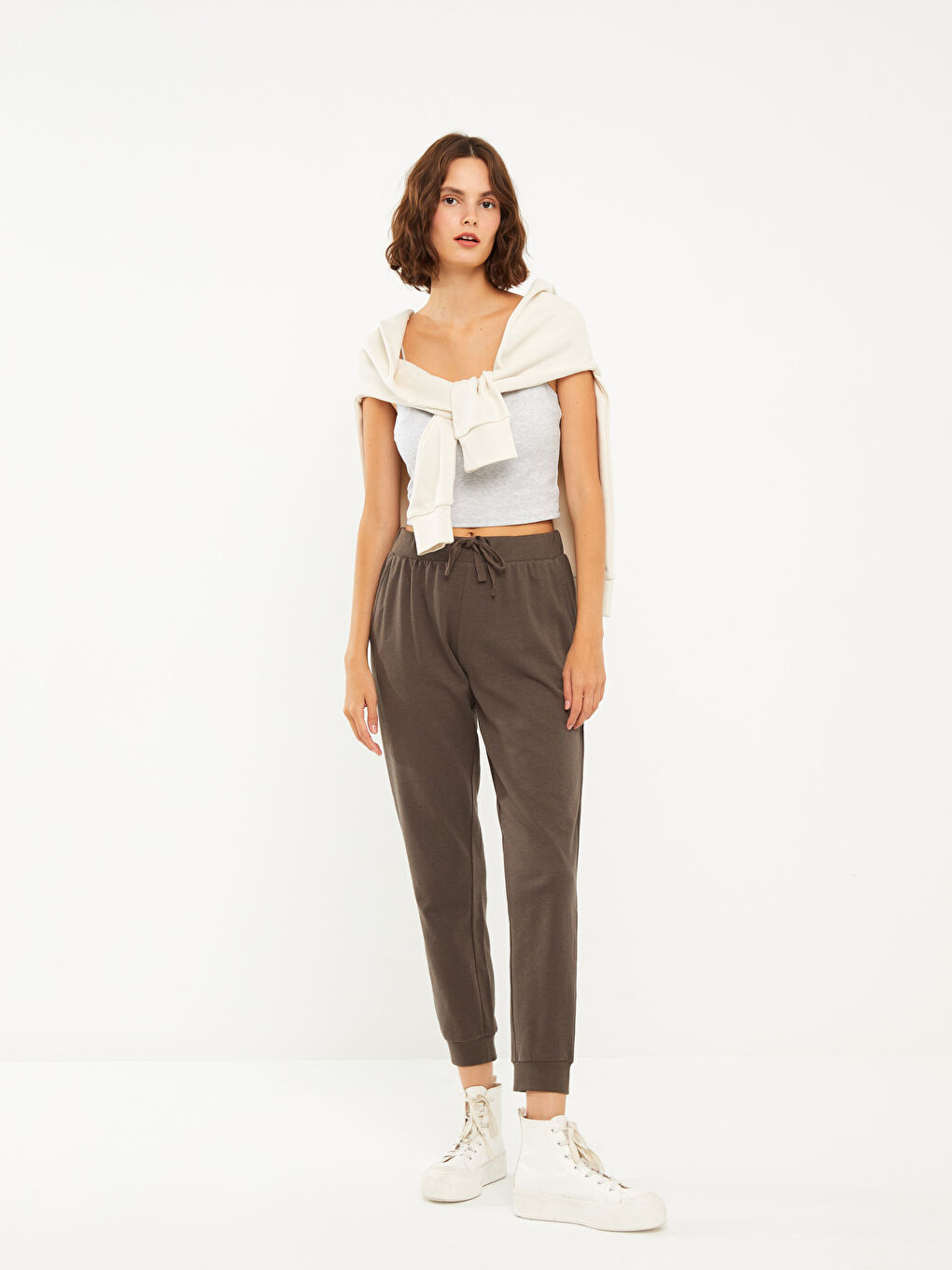 Women's Elasticated Waist Plain Sweatpants-1