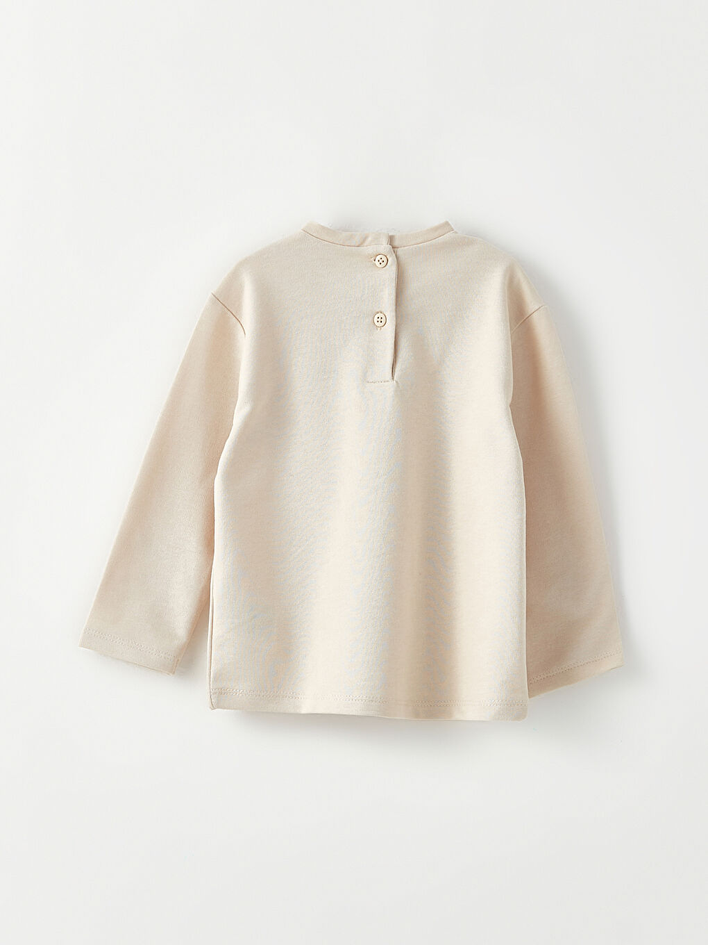 Bej Bisiklet Yaka Uzun Kollu Baskılı Kız Bebek Tişört-1