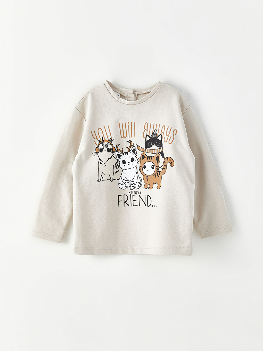 Gri Bisiklet Yaka Uzun Kollu Baskılı Kız Bebek Tişört