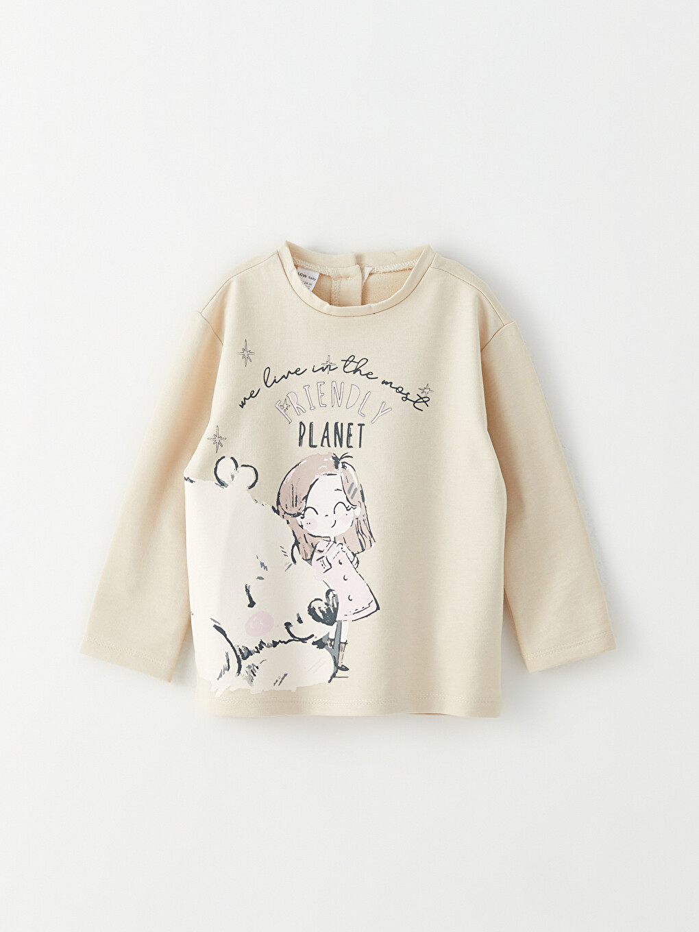 Crew Neck Long Sleeve Printed Baby Girls' T-Shirt