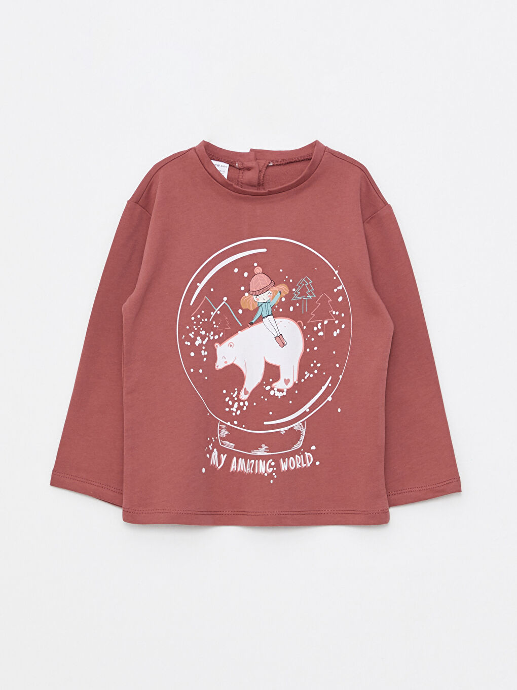 Pembe Bisiklet Yaka Uzun Kollu Baskılı Kız Bebek Tişört