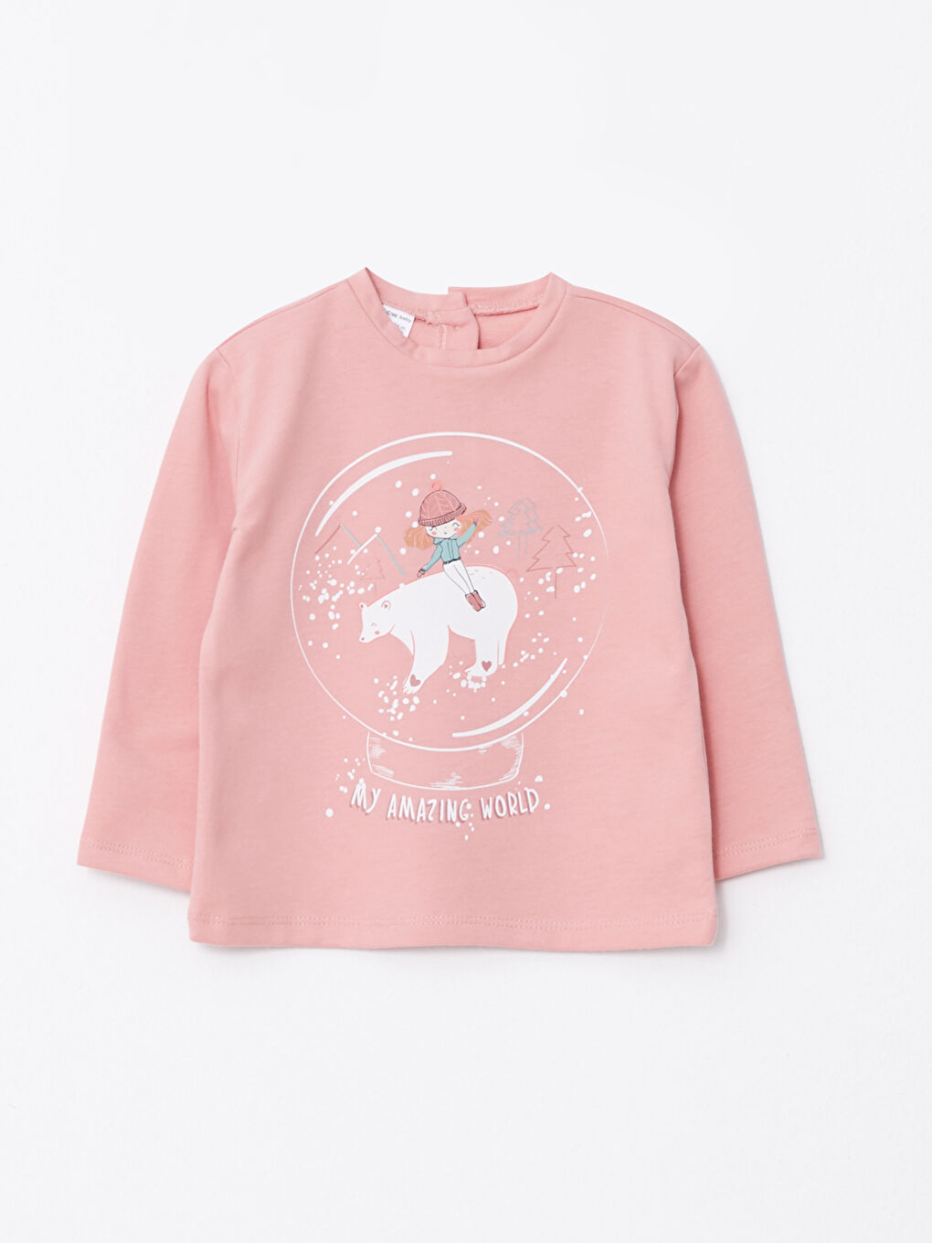 Pembe Bisiklet Yaka Uzun Kollu Baskılı Kız Bebek Tişört