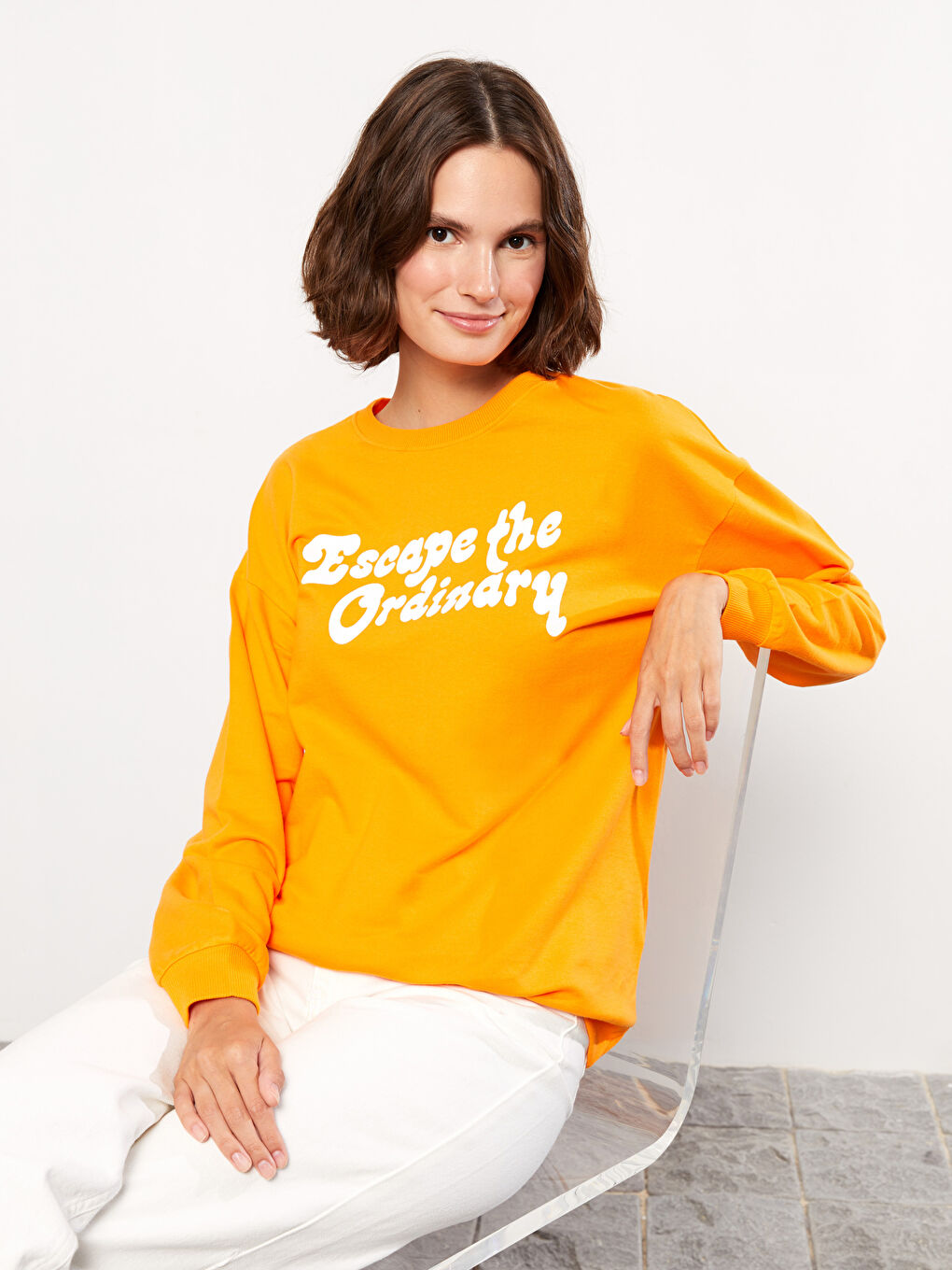 LCW Vision Bisiklet Yaka Baskılı Uzun Kollu Kadın Sweatshirt -W2CY13Z8-FJD