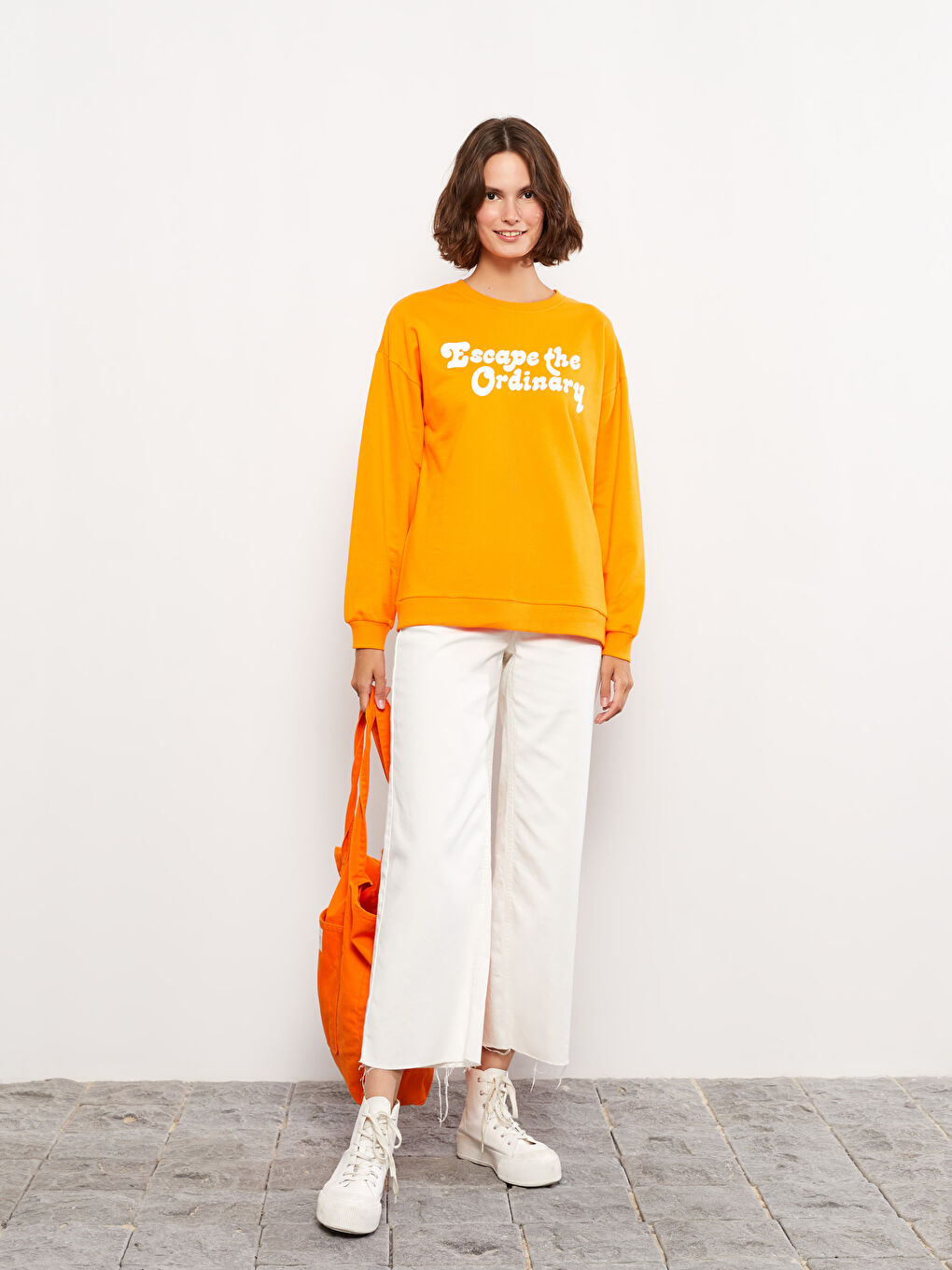 LCW Vision Bisiklet Yaka Baskılı Uzun Kollu Kadın Sweatshirt -W2CY13Z8-FJD