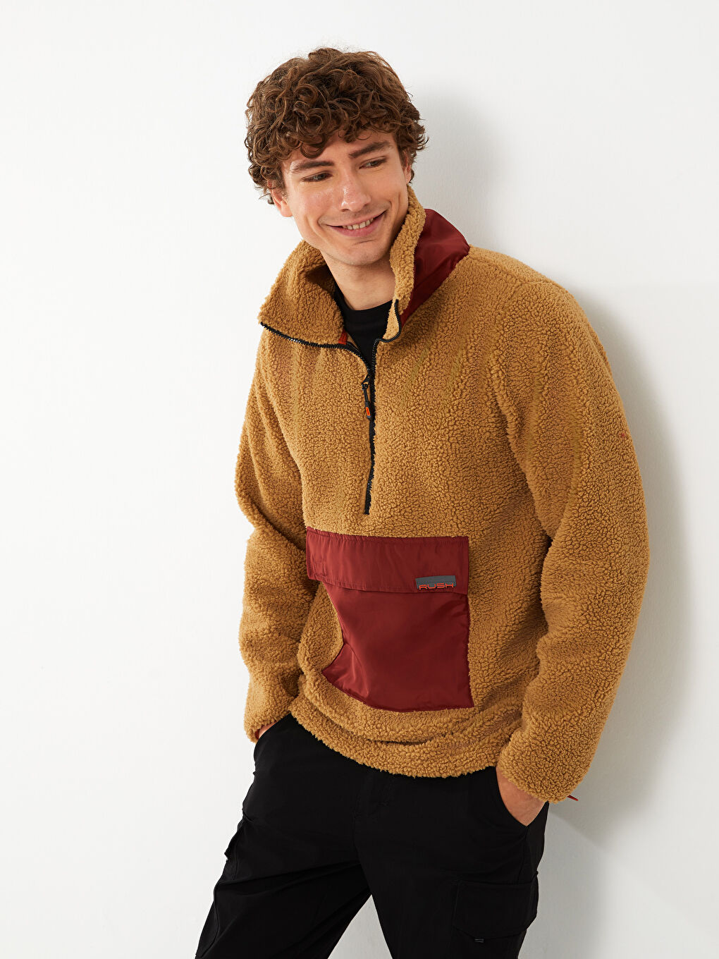 Толстовка с воротником-трубой и длинным рукавом из плюша для мужчин