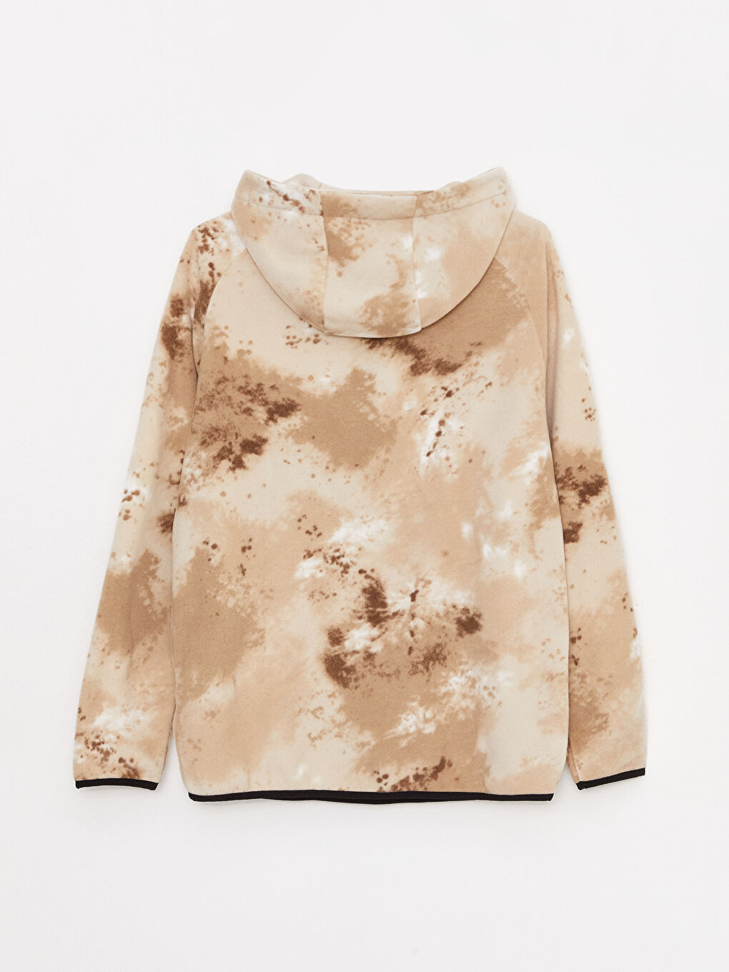 Bej Uzun Kollu Desenli Polar Erkek Hoodie-6