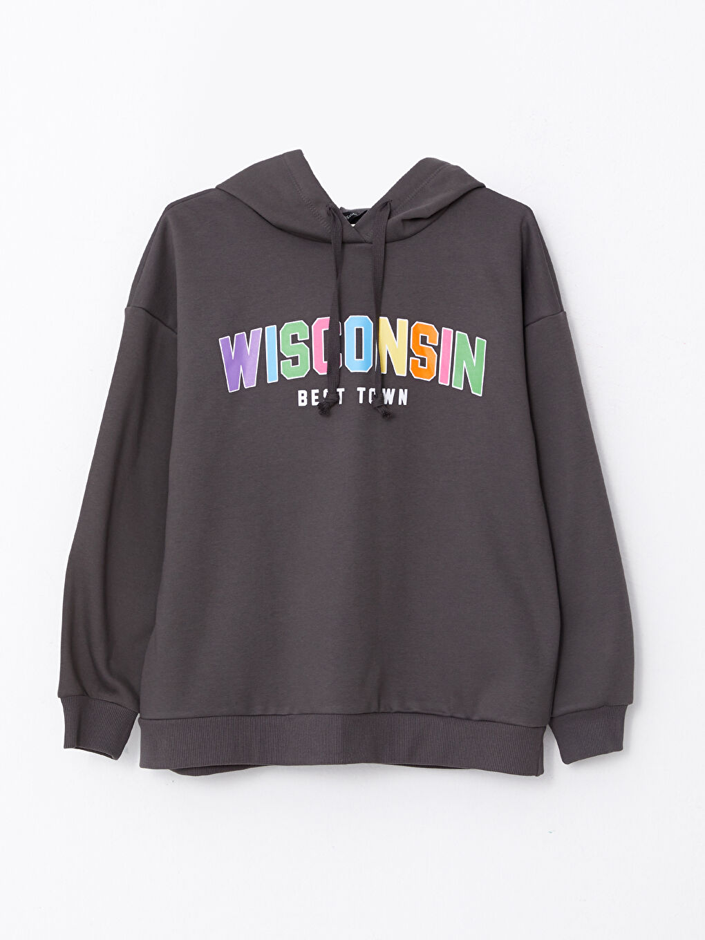 LCW Vision Antrasit Kapüşonlu Baskılı Uzun Kollu Kadın Sweatshirt - 5