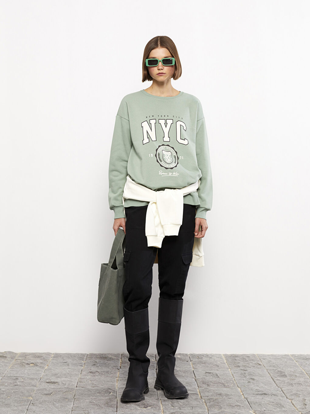 Crew Neck Printed Women's Thick Sweatshirt