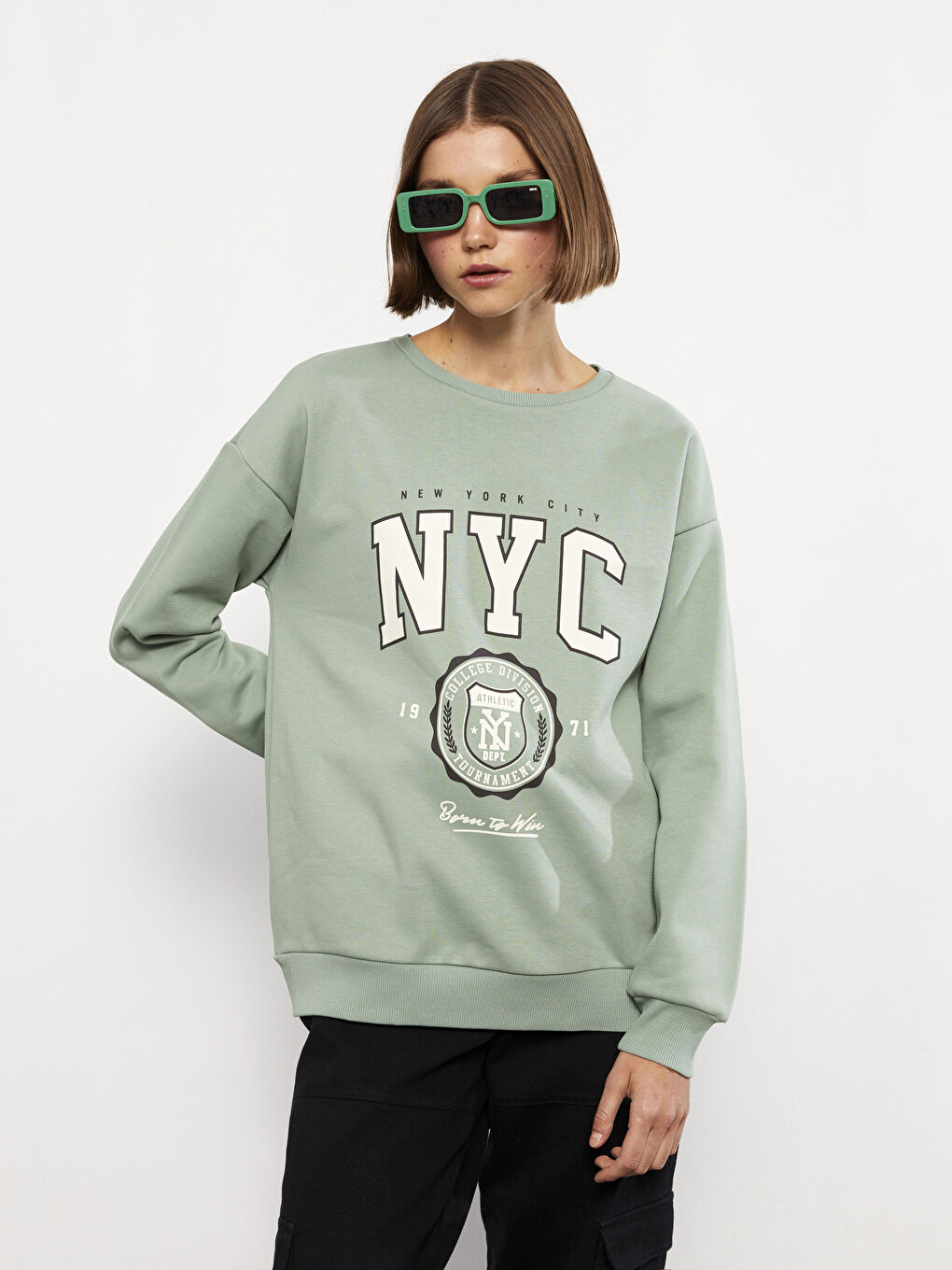 Crew Neck Printed Women's Thick Sweatshirt-2
