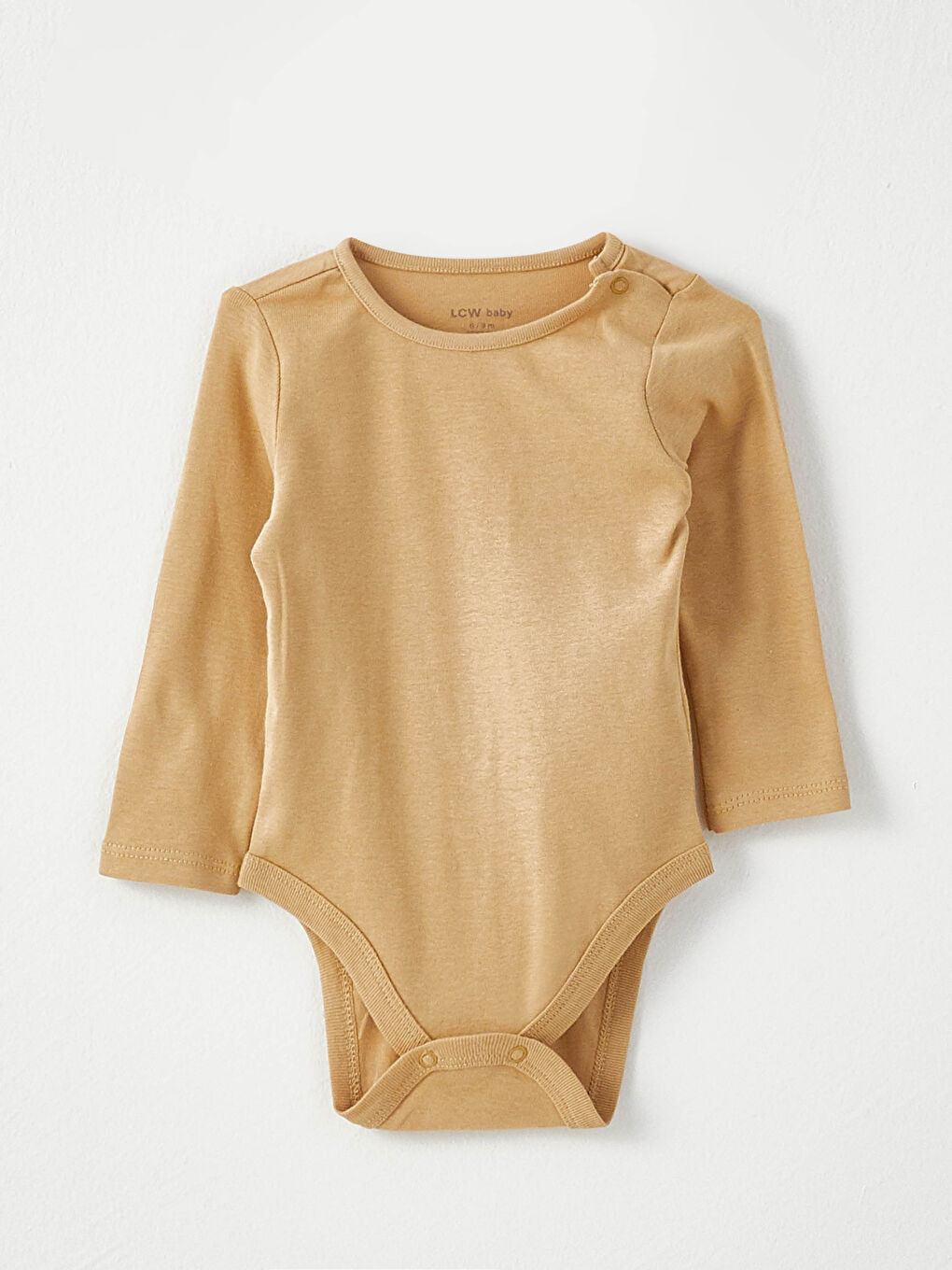 ياقة دائرية كم طويل سادة بدلة جسم أولاد رضع كباسين ٥ قطع-3