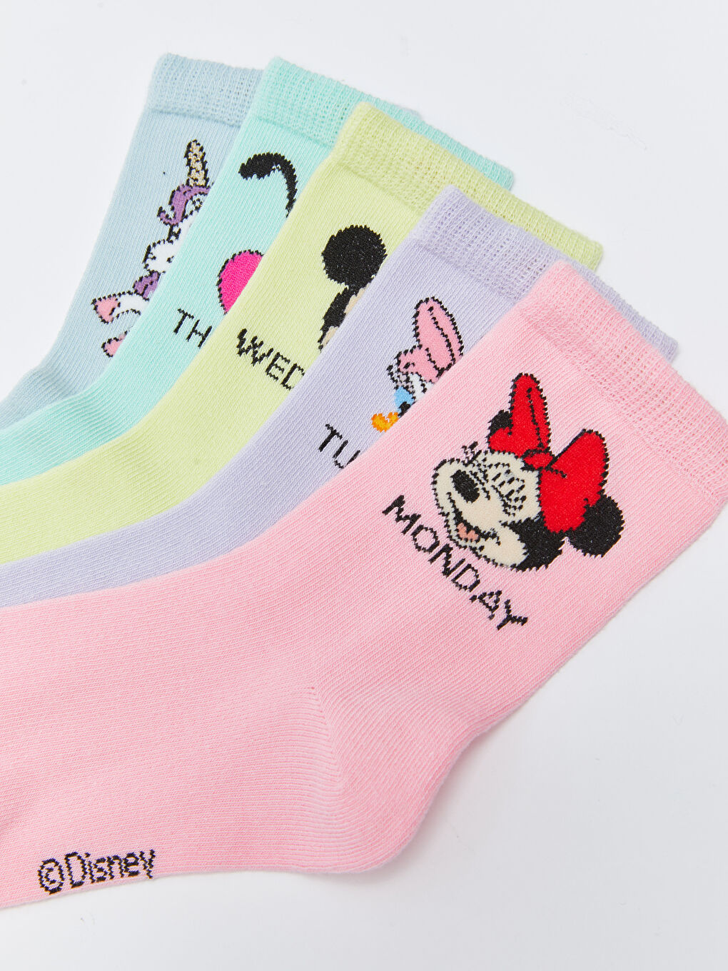 Pembe Minnie Mouse Desenli Kız Çocuk Soket Çorap 5'li-3