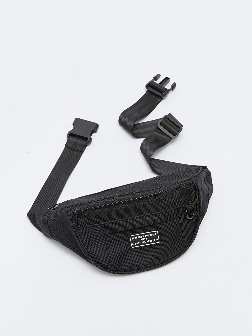 Siyah Etiket Detaylı Erkek Bel Çantası-2