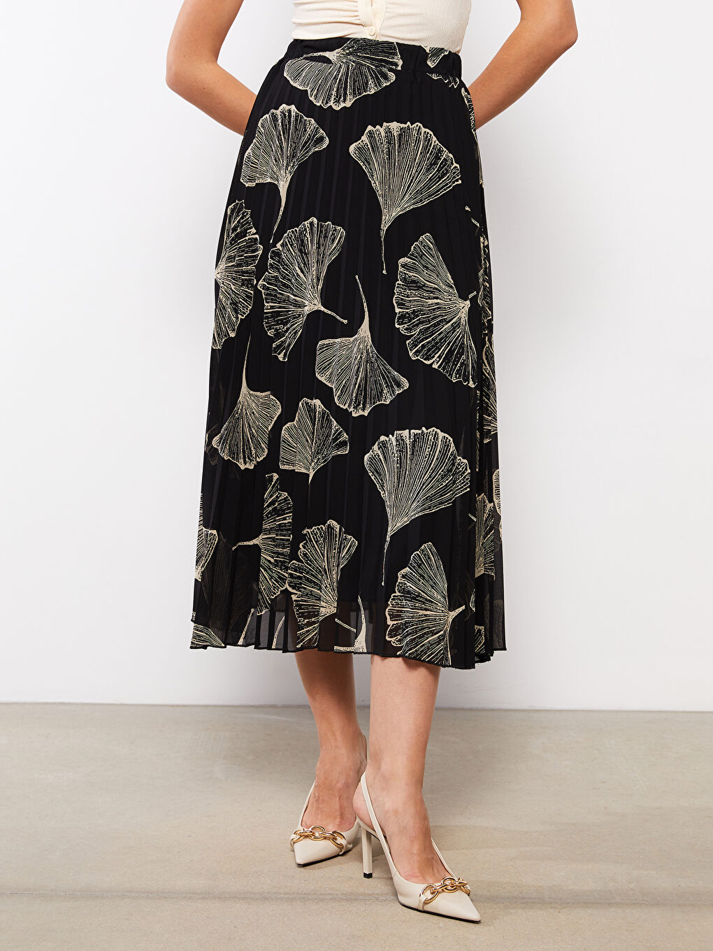 Elasticated Waist Patterned Pleated Chiffon Women's Skirt-2