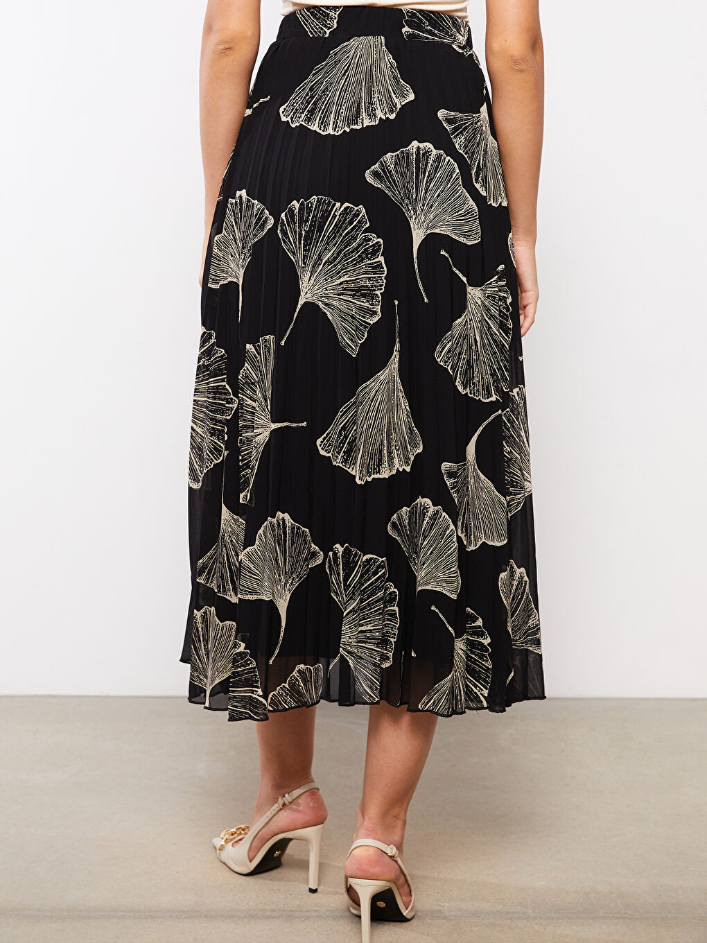 Elasticated Waist Patterned Pleated Chiffon Women's Skirt-3