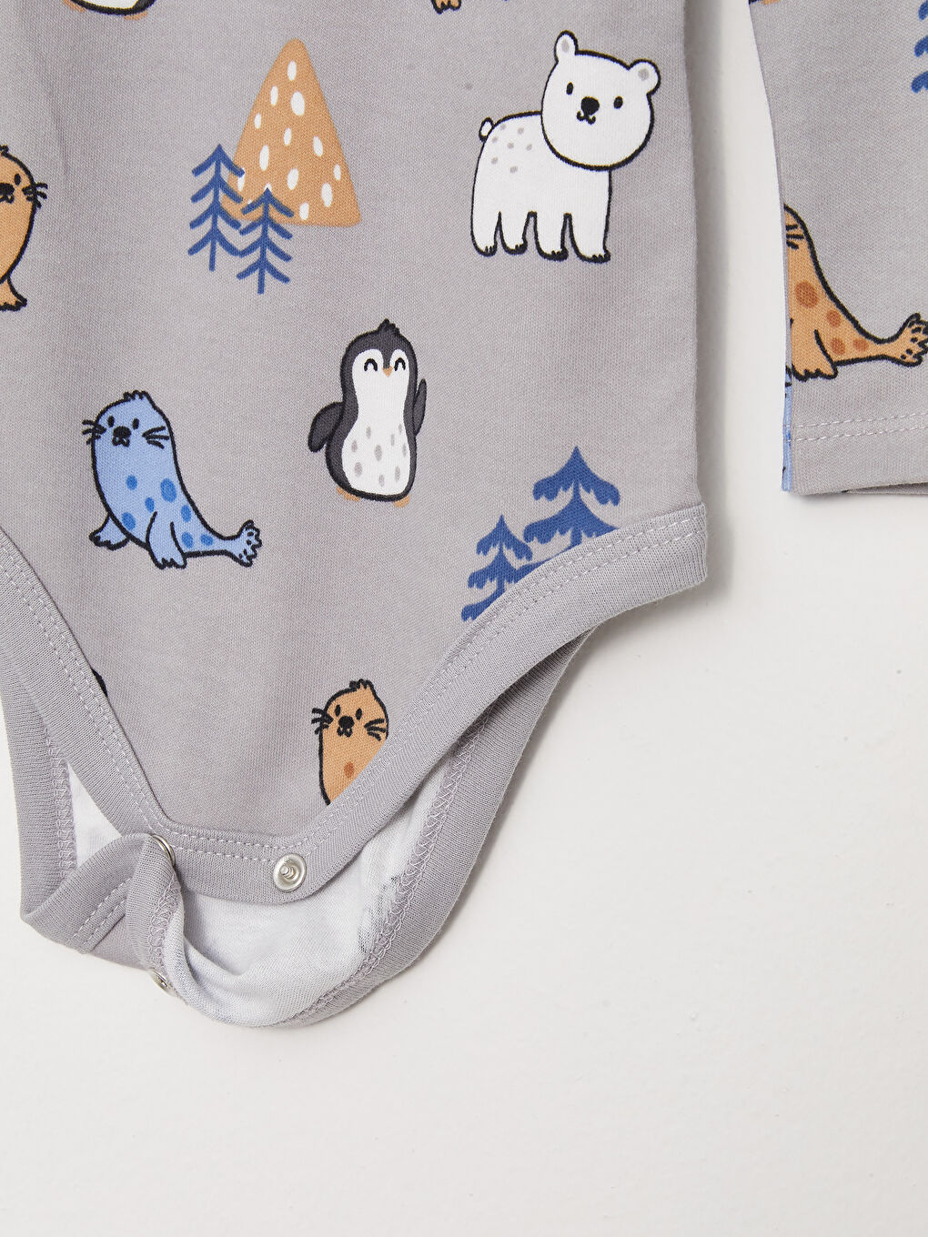 Gri Bisiklet Yaka Uzun Kollu Baskılı Erkek Bebek 3'lü Takım-3