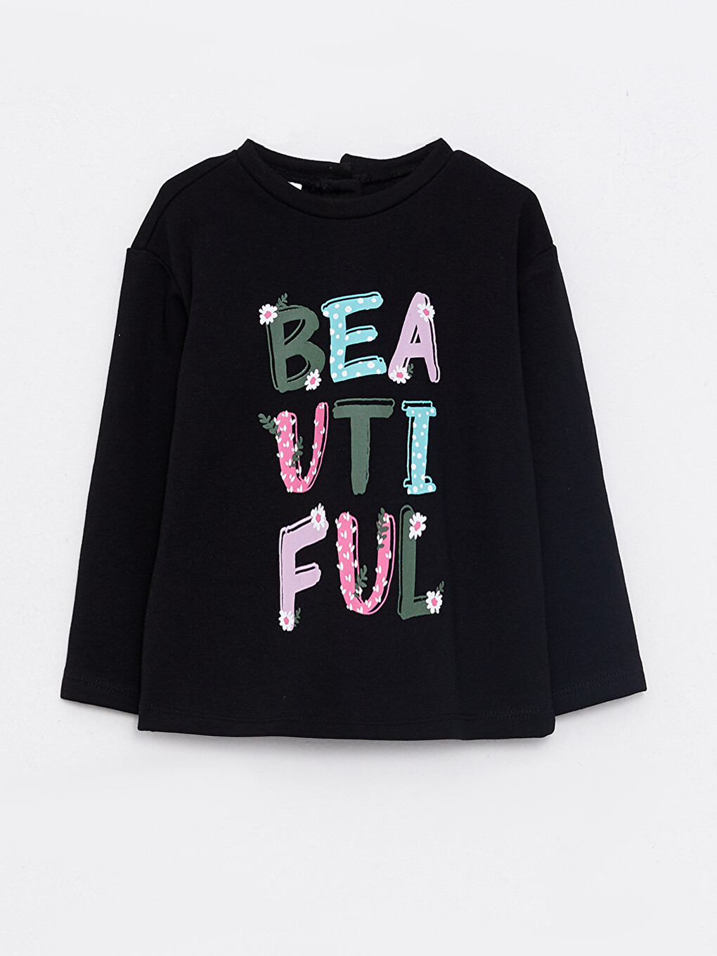 Crew Neck Long Sleeve Printed Baby Girls' T-shirt