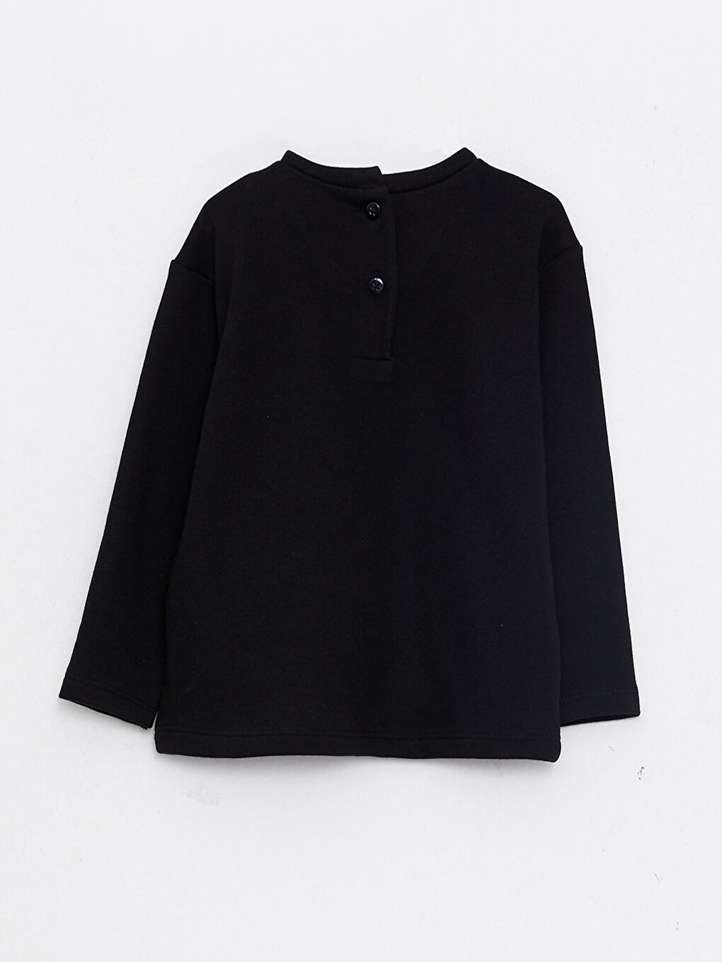 Siyah Bisiklet Yaka Uzun Kollu Baskılı Kız Bebek Tişört-1