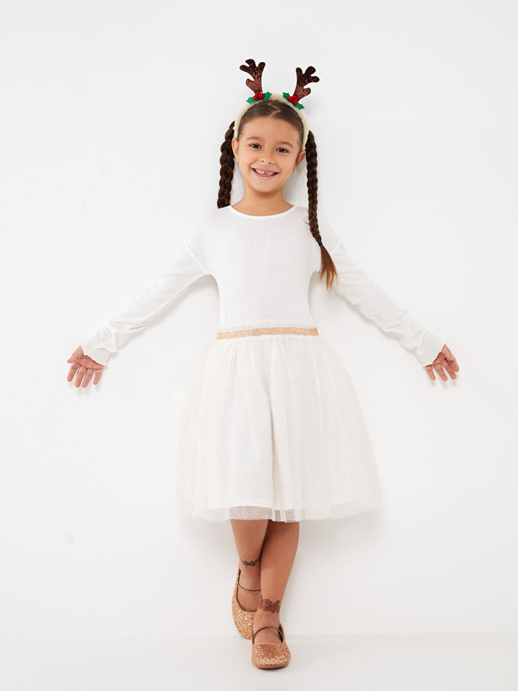 Robe Basique à Manches Longues pour Filles avec Col Rond