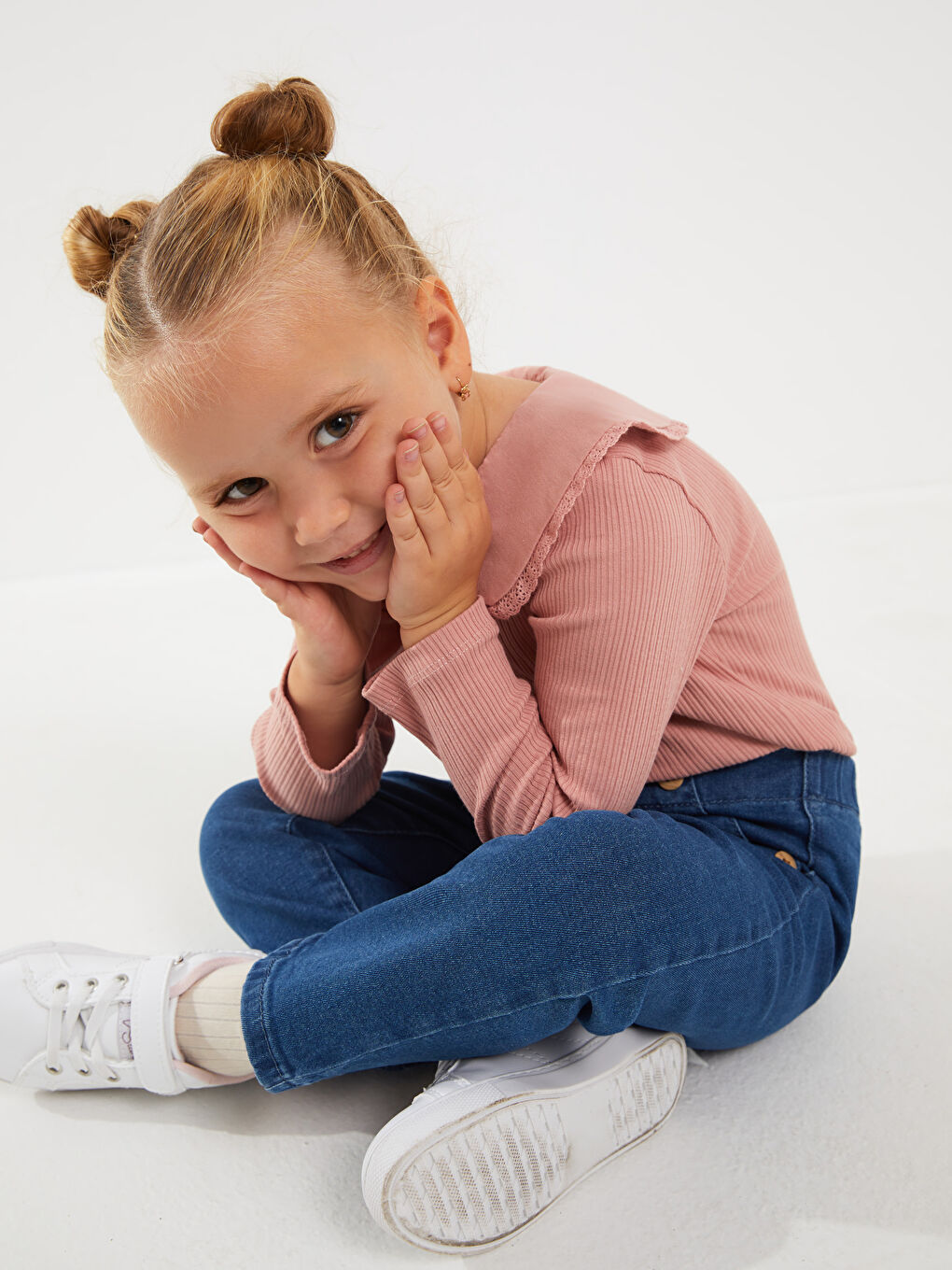 Pembe Bebe Yaka Uzun Kollu Basic Kız Bebek Tişört