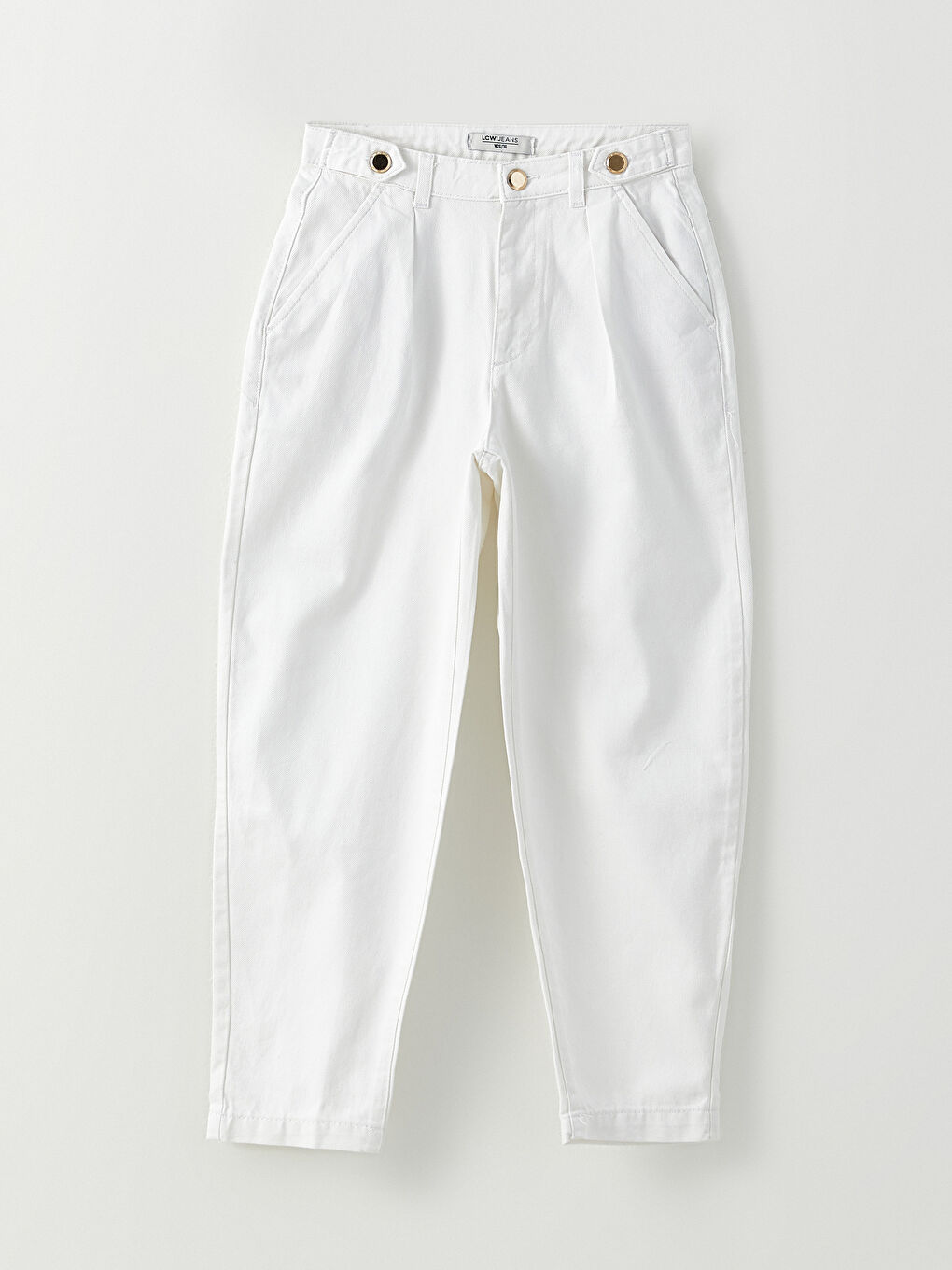 Beyaz Yüksek Bel Mom Fit Düz Cep Detaylı Kadın Rodeo Jean Pantolon-4