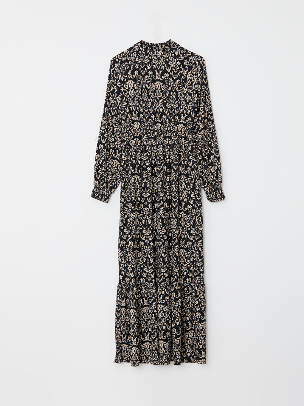 Siyah Dik Yaka Desenli Uzun Kollu Krinkle Hamile Elbise-7