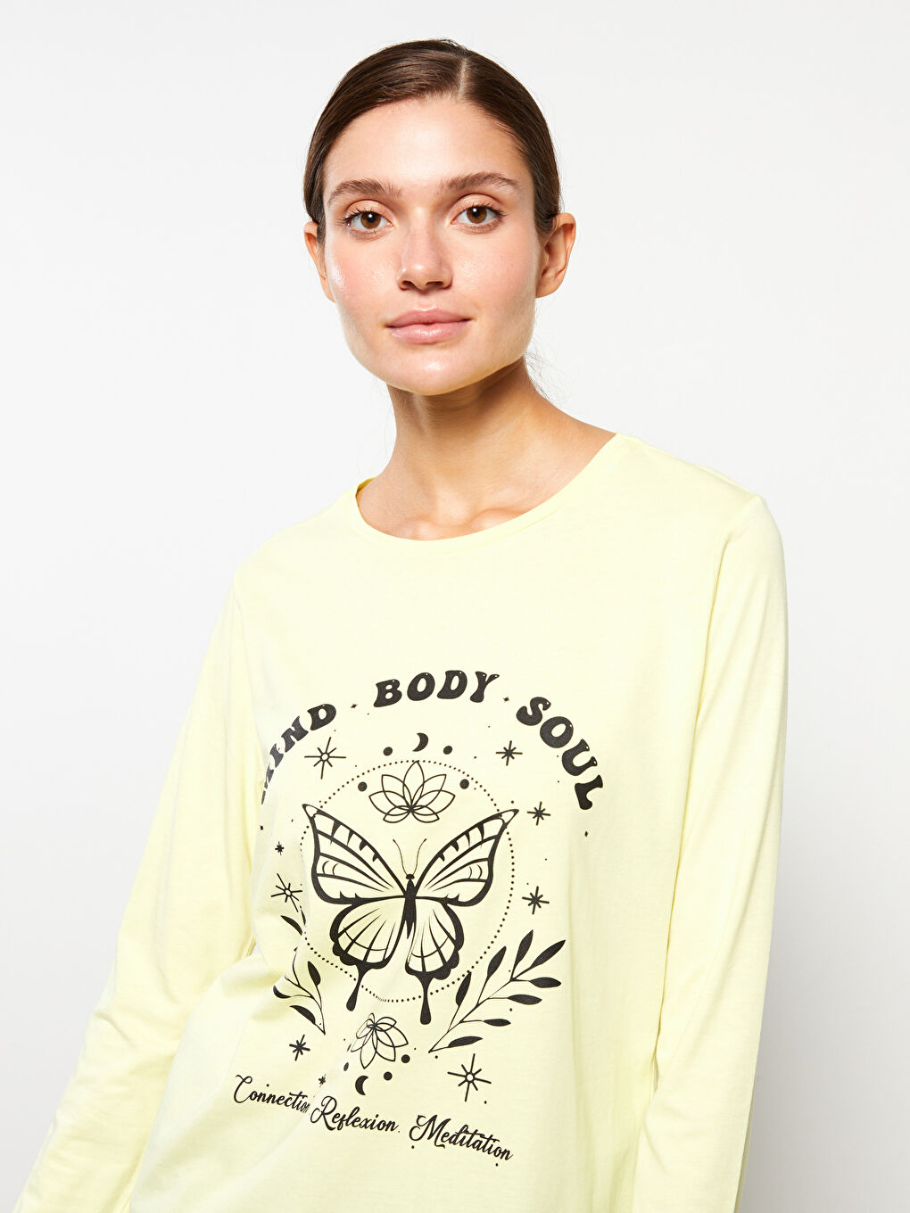 Футболка с круглым вырезом, с принтом, с длинным рукавом, из хлопка, для женщин-2