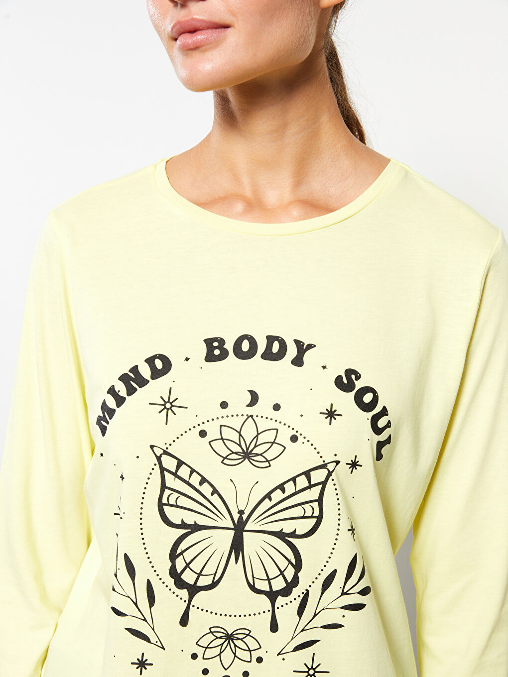 Футболка с круглым вырезом, с принтом, с длинным рукавом, из хлопка, для женщин-3