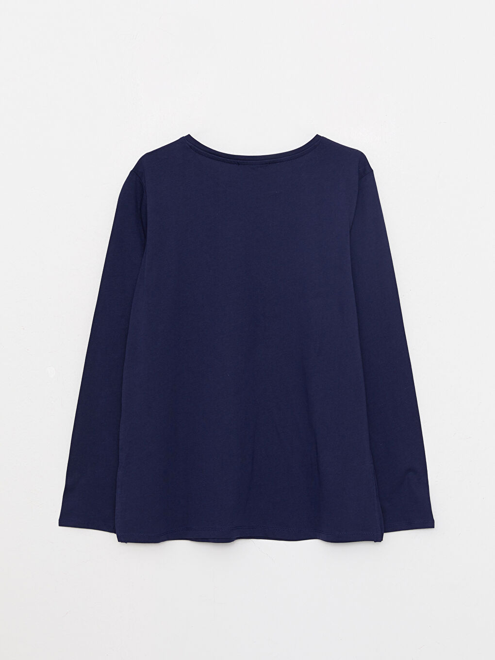 Lacivert Bisiklet Yaka Baskılı Uzun Kollu Pamuklu Kadın Tişört-6