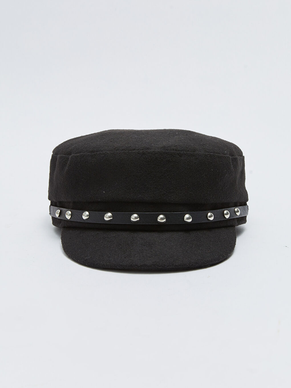 Siyah Metal Boncuklu Kadın Kaşe Denizci Şapkası-3