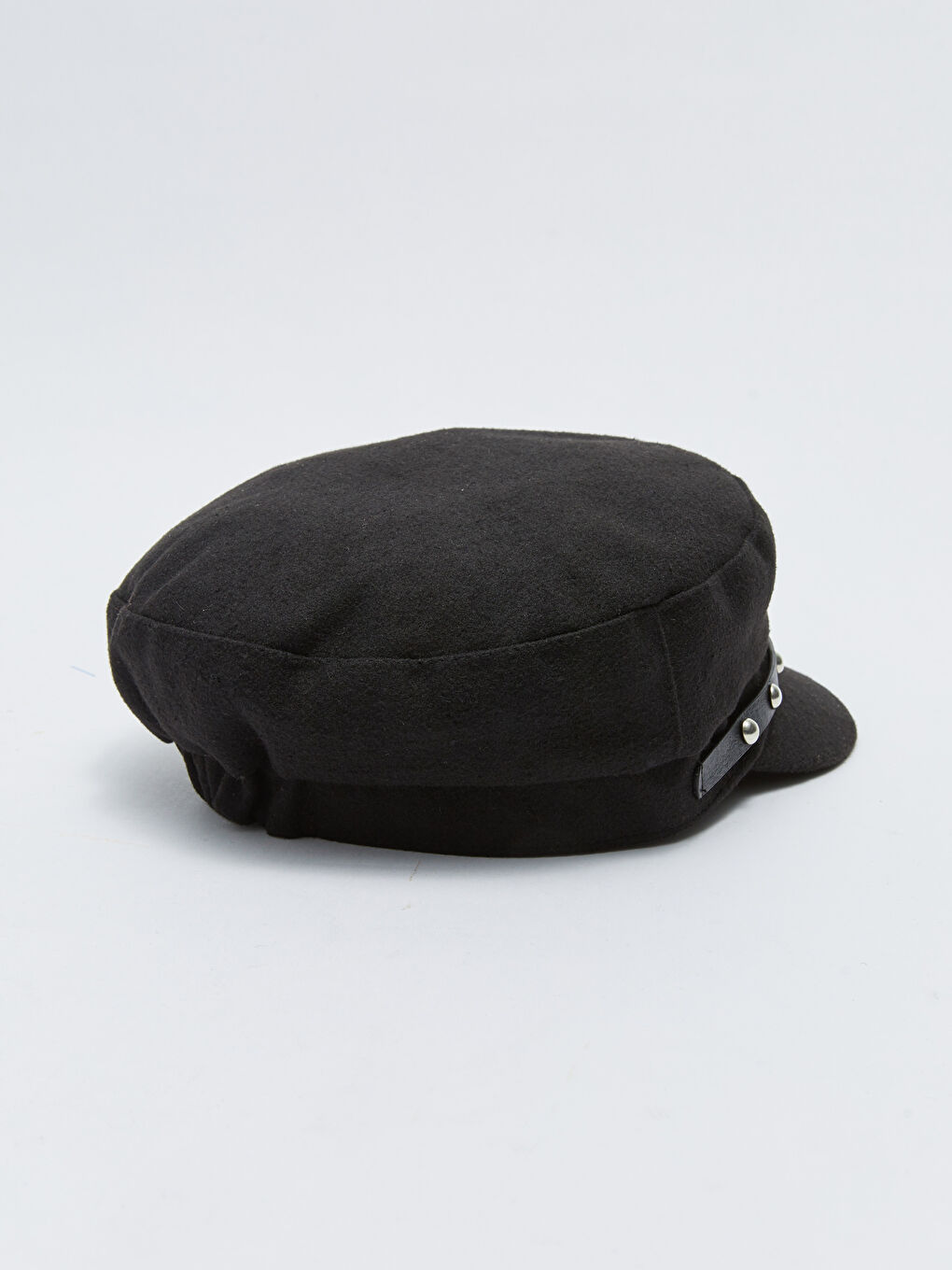 Siyah Metal Boncuklu Kadın Kaşe Denizci Şapkası-5