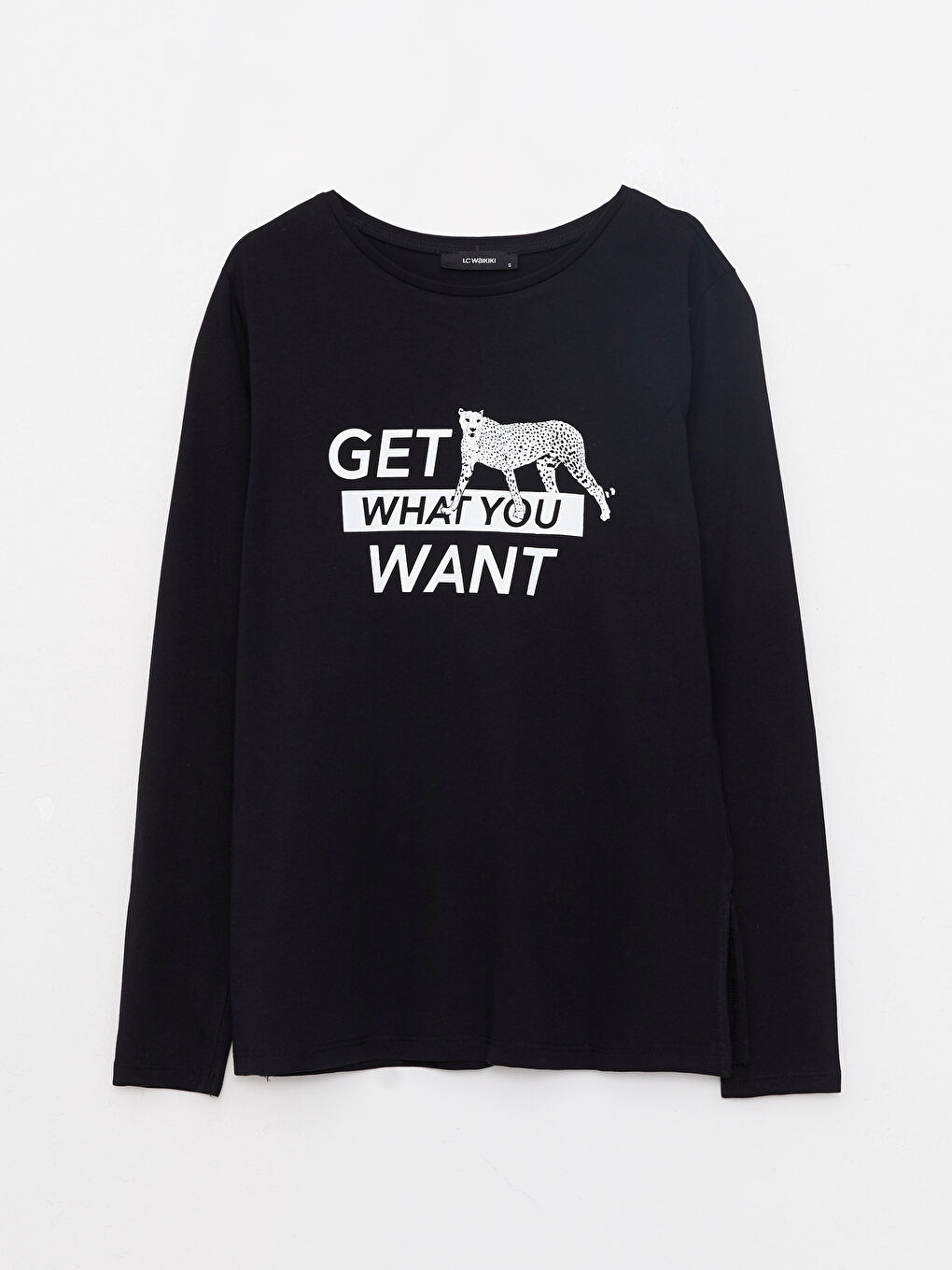 Crew Neck Printed Long Sleeve Cotton Women's T-shirt-5