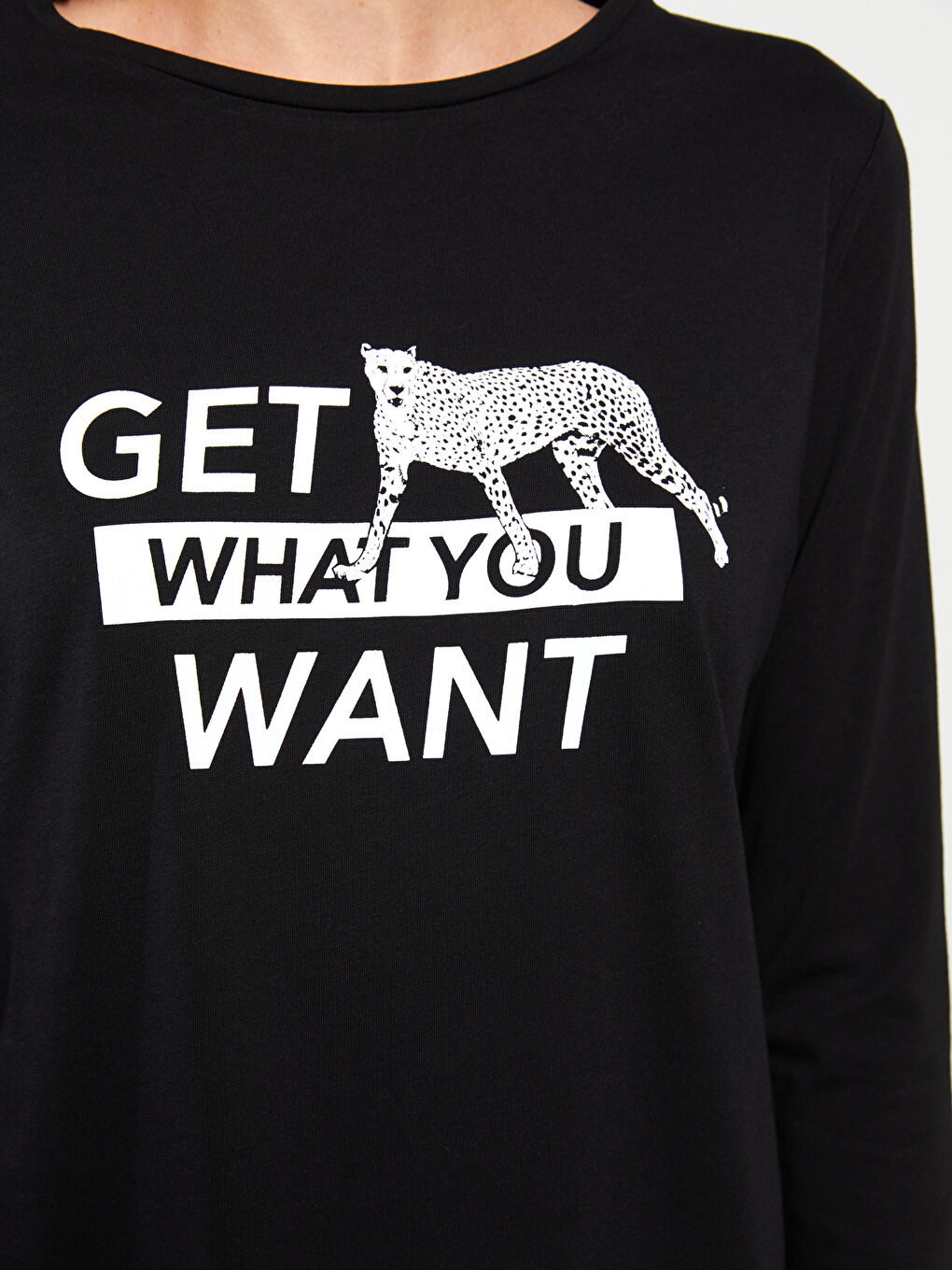 Crew Neck Printed Long Sleeve Cotton Women's T-shirt-3