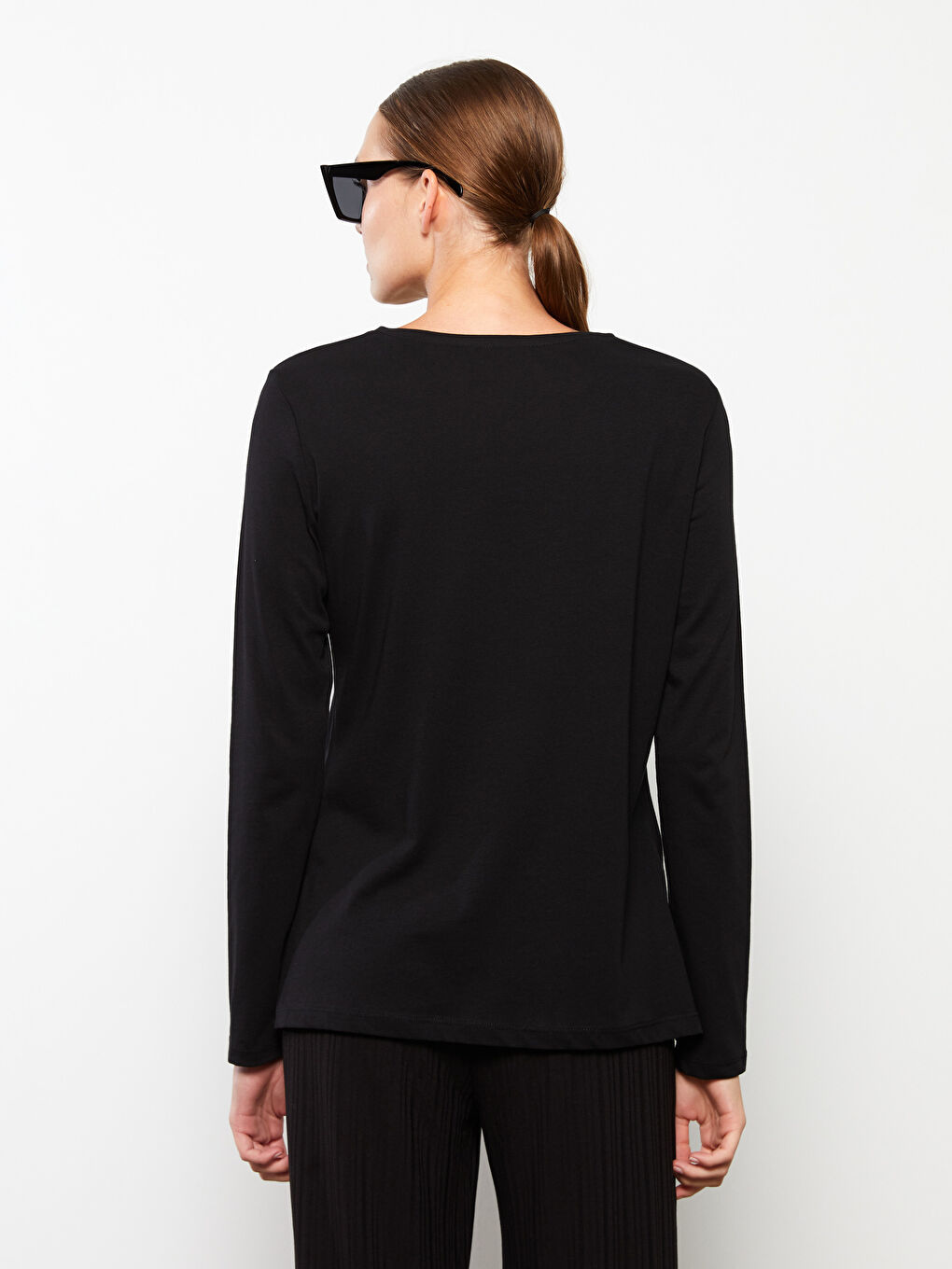Crew Neck Printed Long Sleeve Cotton Women's T-shirt-4