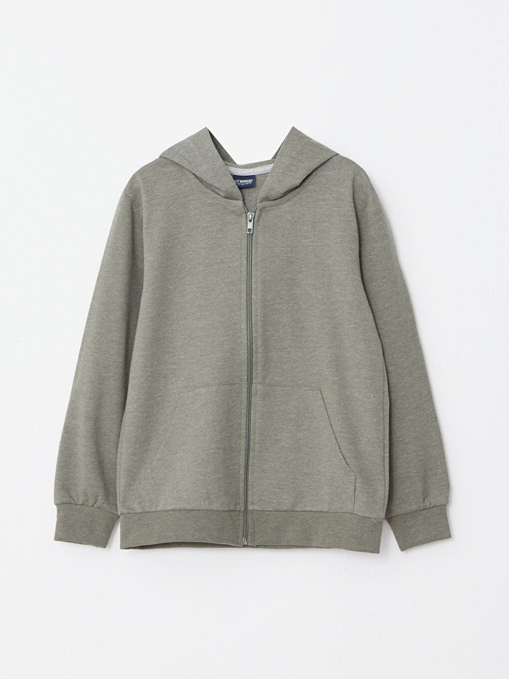 Haki Kapüşonlu Basic Uzun Kollu Erkek Çocuk Fermuarlı Sweatshirt