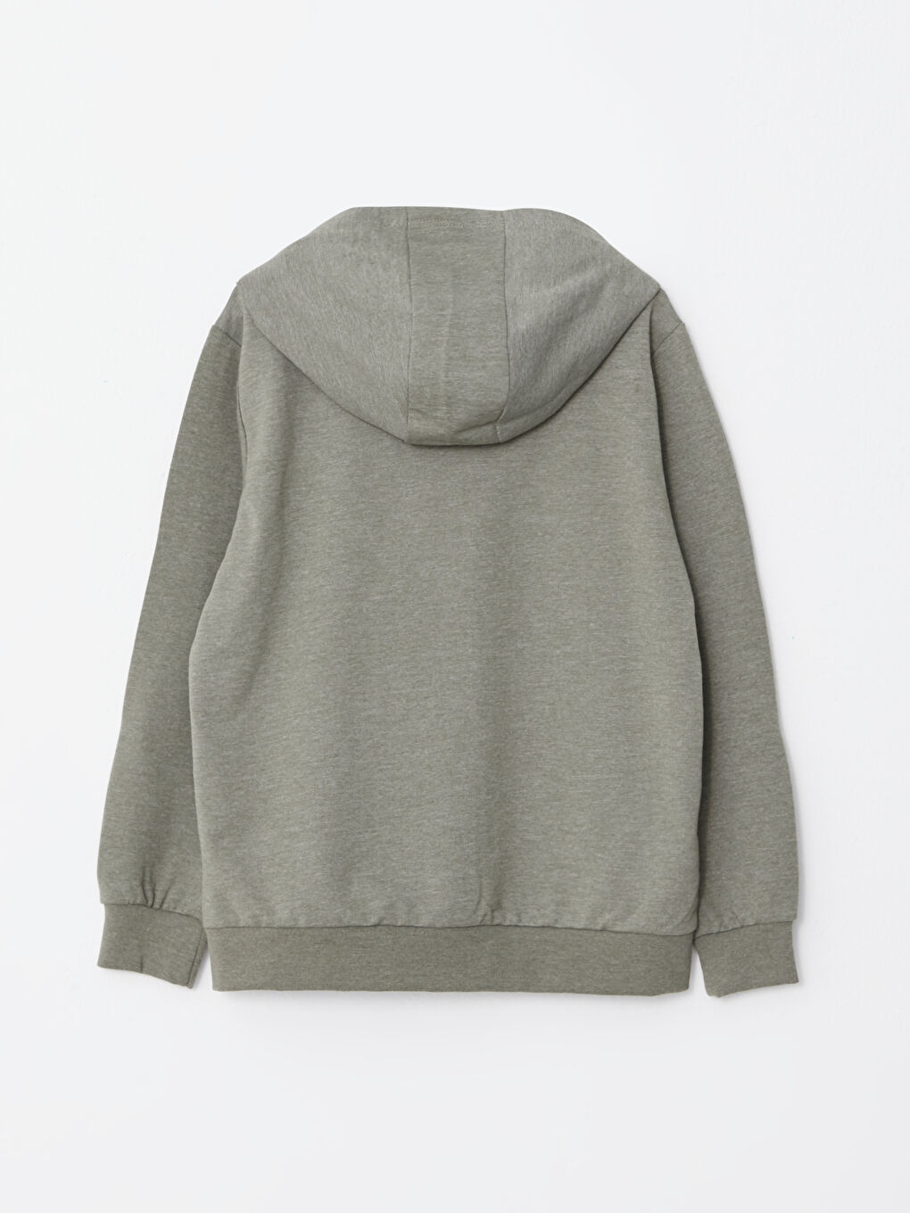 Haki Kapüşonlu Basic Uzun Kollu Erkek Çocuk Fermuarlı Sweatshirt-1