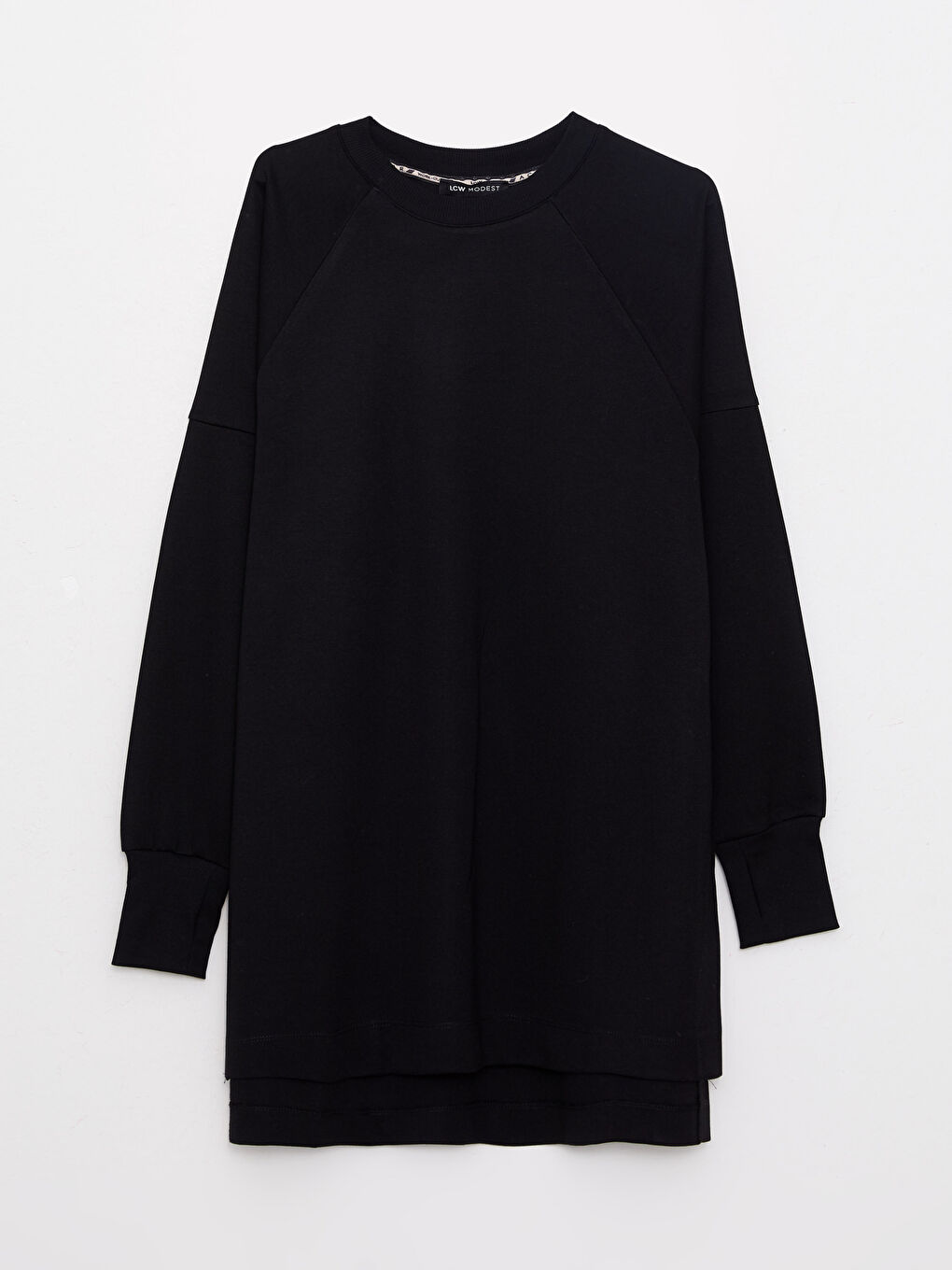 Siyah Bisiklet Yaka Düz Uzun Kollu Oversize Kadın Tunik-6