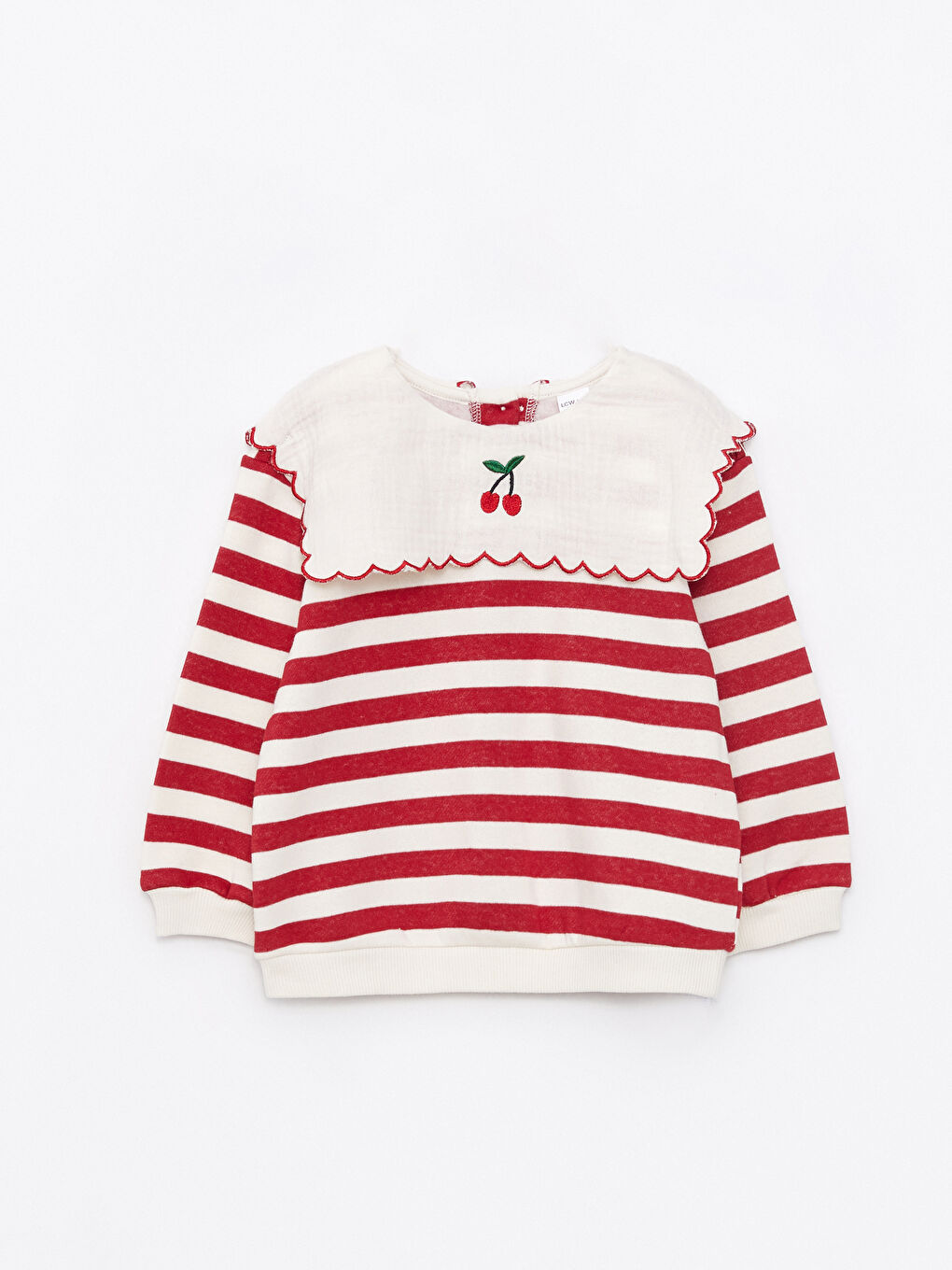 Ekru Bisiklet Yaka Uzun Kollu Çizgili Kız Bebek Sweatshirt ve Tayt 2'li Takım-1