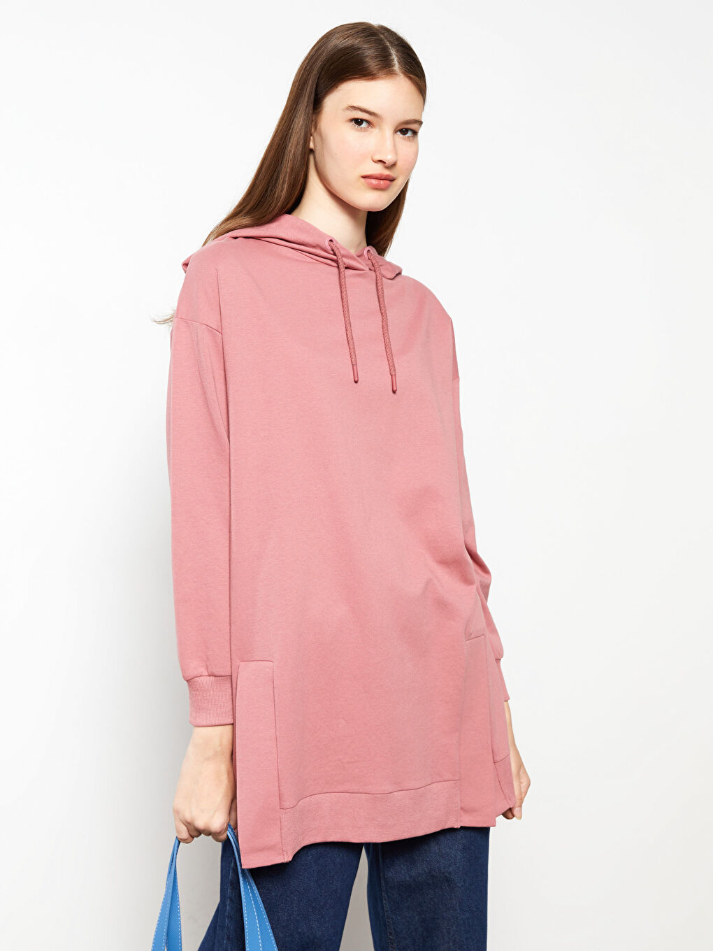 Hooded Plain Long Sleeve Oversize Women's Sweatshirt Tunic