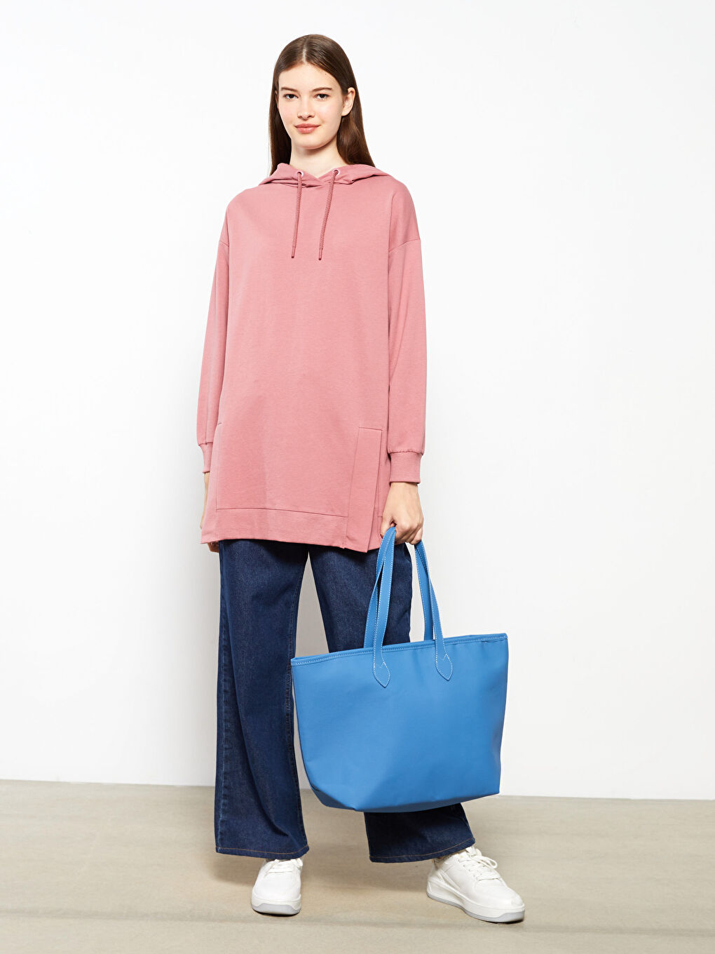 Hooded Plain Long Sleeve Oversize Women's Sweatshirt Tunic-1