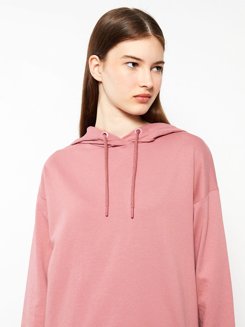 Hooded Plain Long Sleeve Oversize Women's Sweatshirt Tunic-3