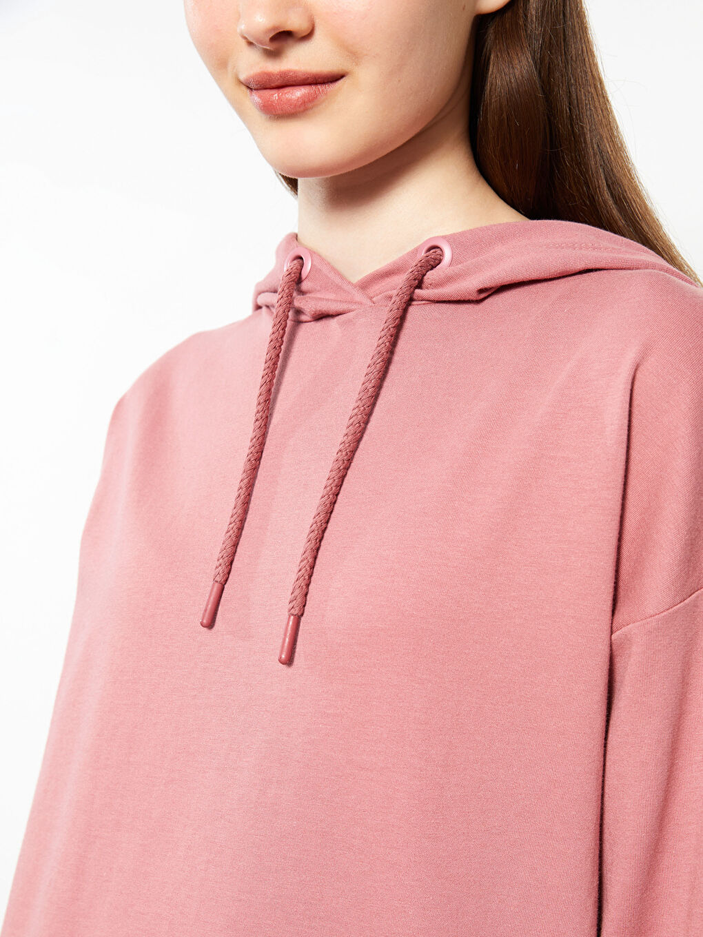 Hooded Plain Long Sleeve Oversize Women's Sweatshirt Tunic-4