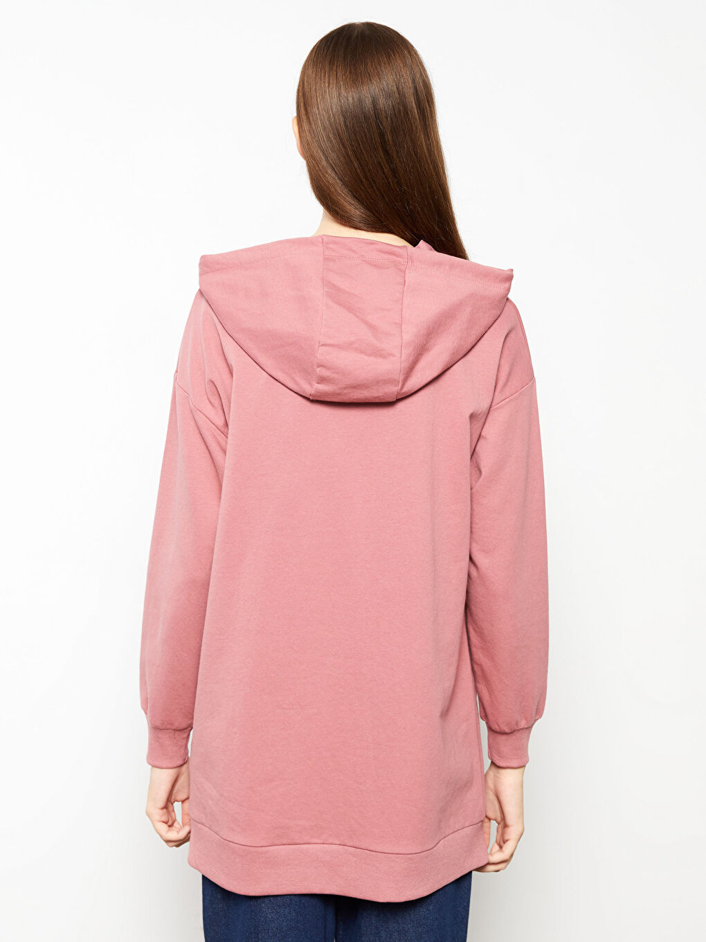 Hooded Plain Long Sleeve Oversize Women's Sweatshirt Tunic-5