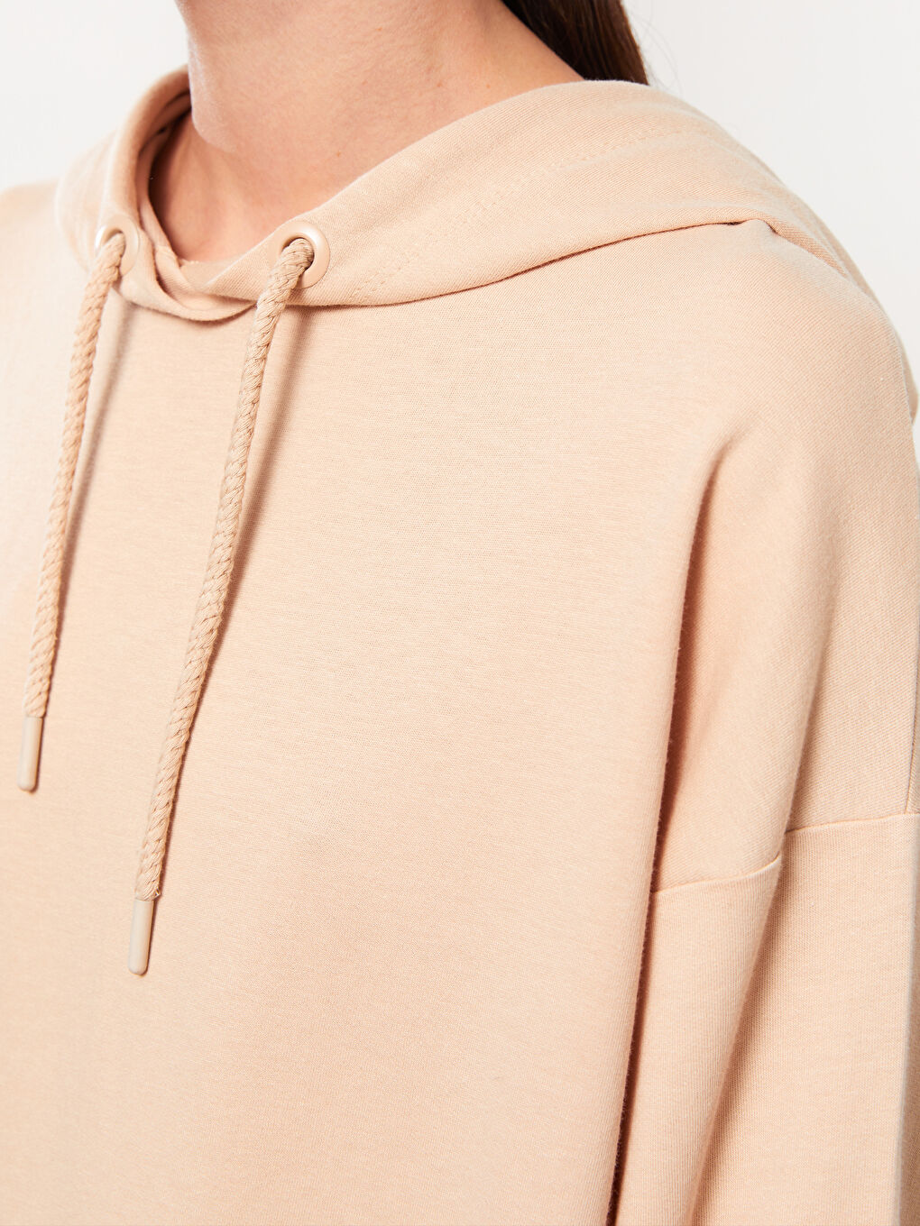 Tunique Sweatshirt Oversize À Capuche Unie Manches Longues pour Femmes-3