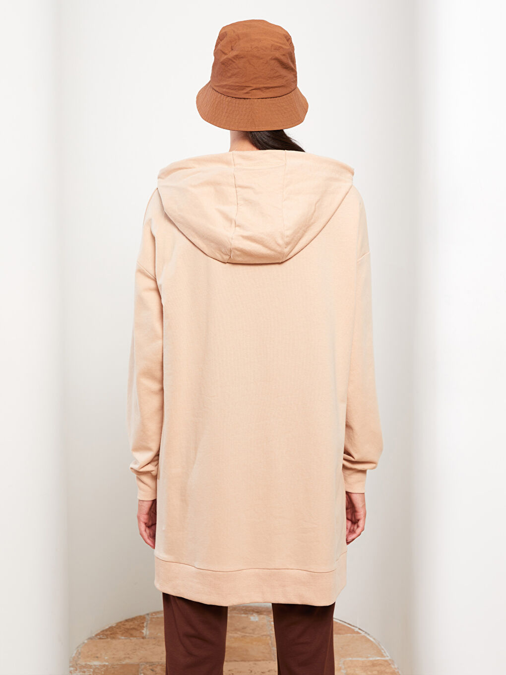 Tunique Sweatshirt Oversize À Capuche Unie Manches Longues pour Femmes-4