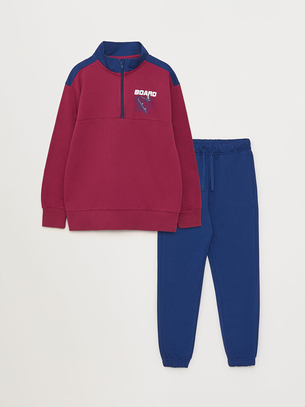 Mürdüm Dik Yaka Baskılı Uzun Kollu Erkek Çocuk Sweatshirt ve Eşofman Altı