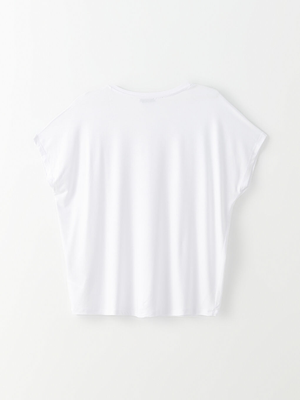 Beyaz V Yaka Düz Kısa Kollu Kadın Tişört-7