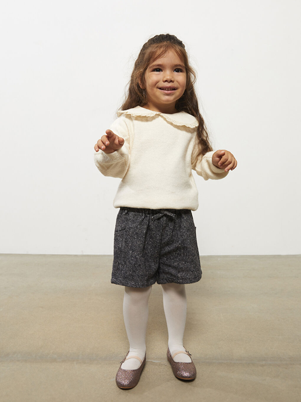 Pulover Tricotat Auto-Modelat,Cu Guler Bebe Şi Cu Mânecă Lungă,Pentru Bebeluşii Fetițe-1