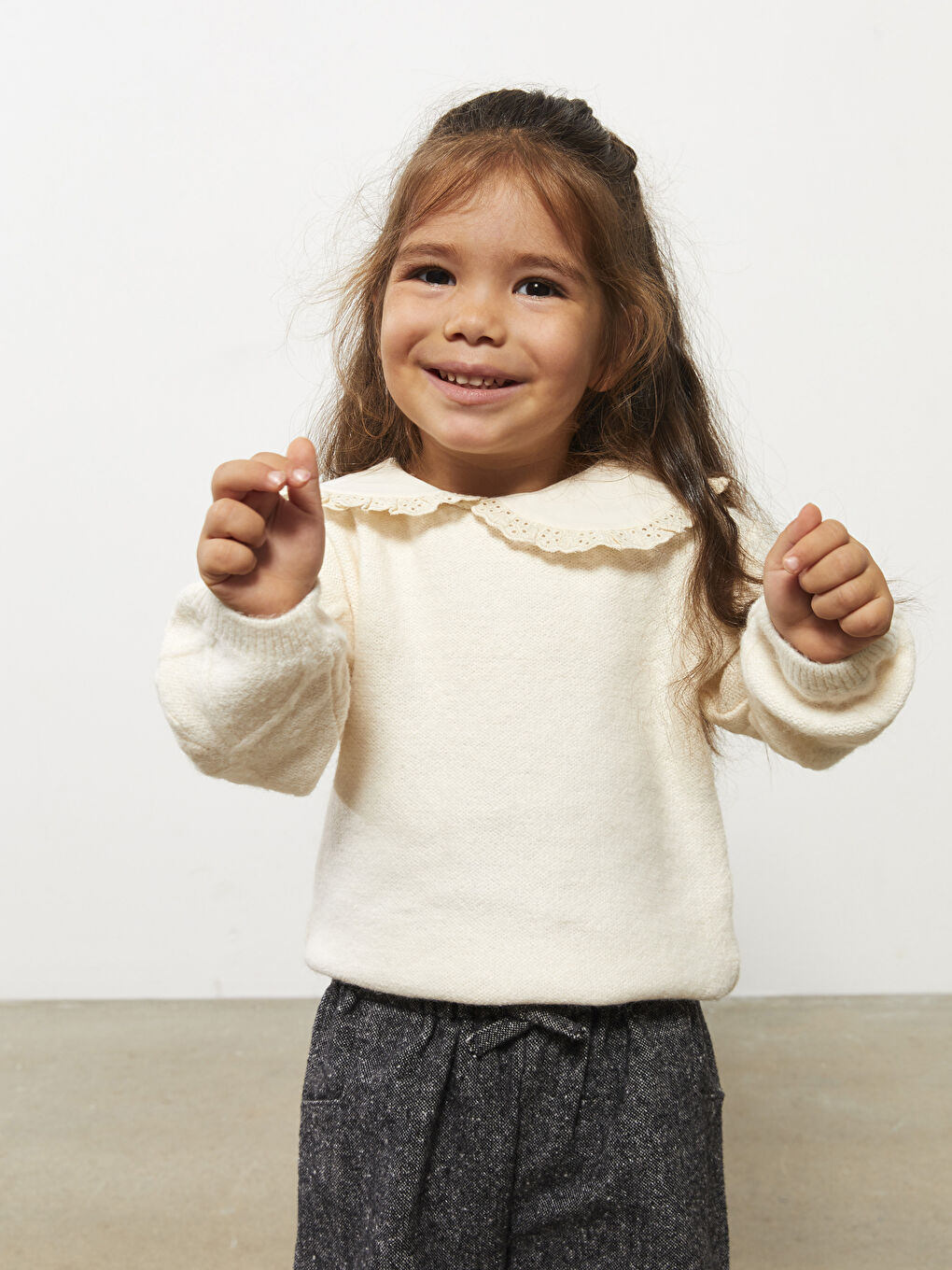 Pulover Tricotat Auto-Modelat,Cu Guler Bebe Şi Cu Mânecă Lungă,Pentru Bebeluşii Fetițe-2