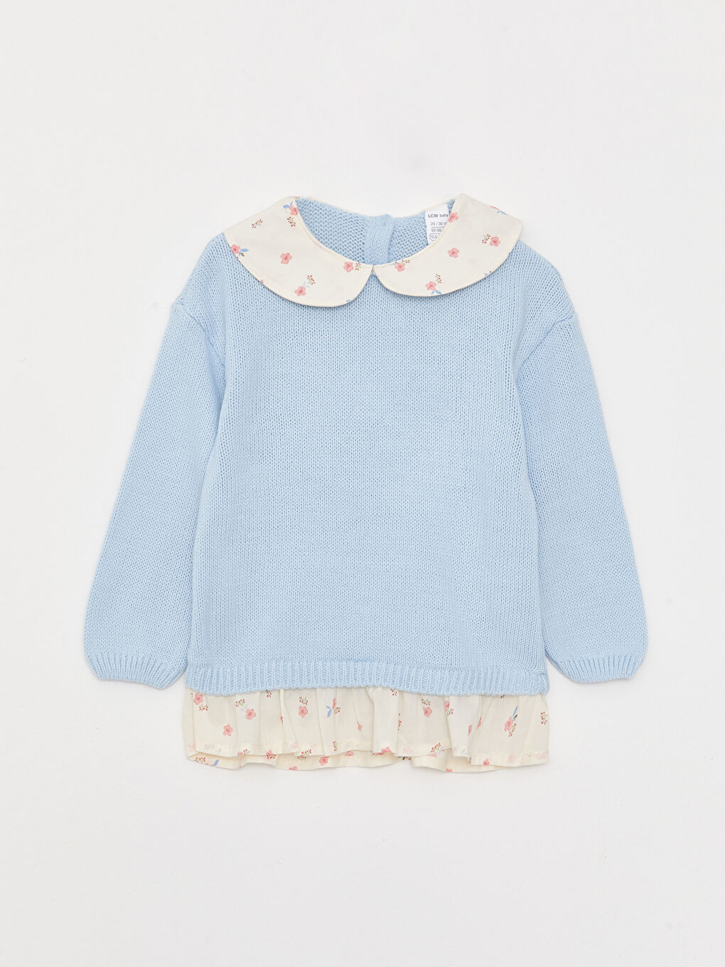 Mavi Bebe Yaka Uzun Kollu Kız Bebek Triko Kazak